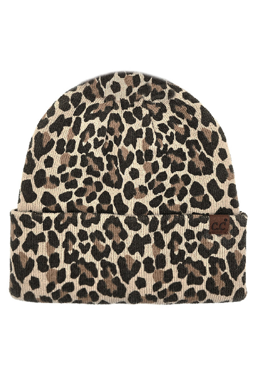 Leopard C.C Leopard Pattern Print Cuff Beanie