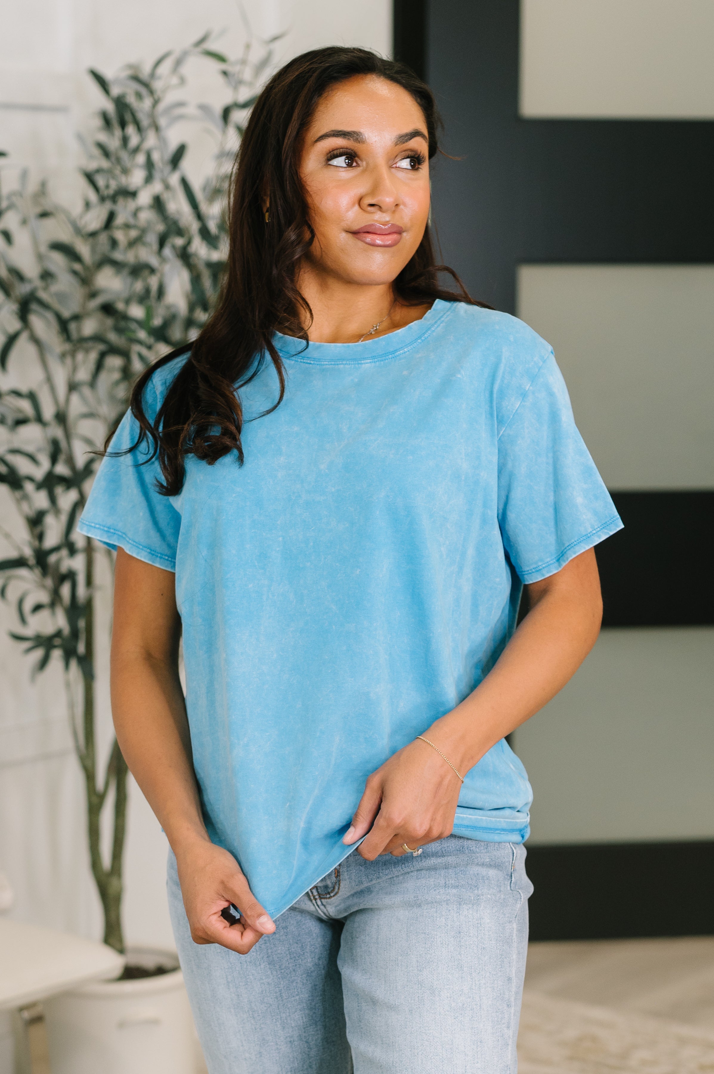 Had to Be There Mineral Wash Tee in Deep Sky - Charming Charlie