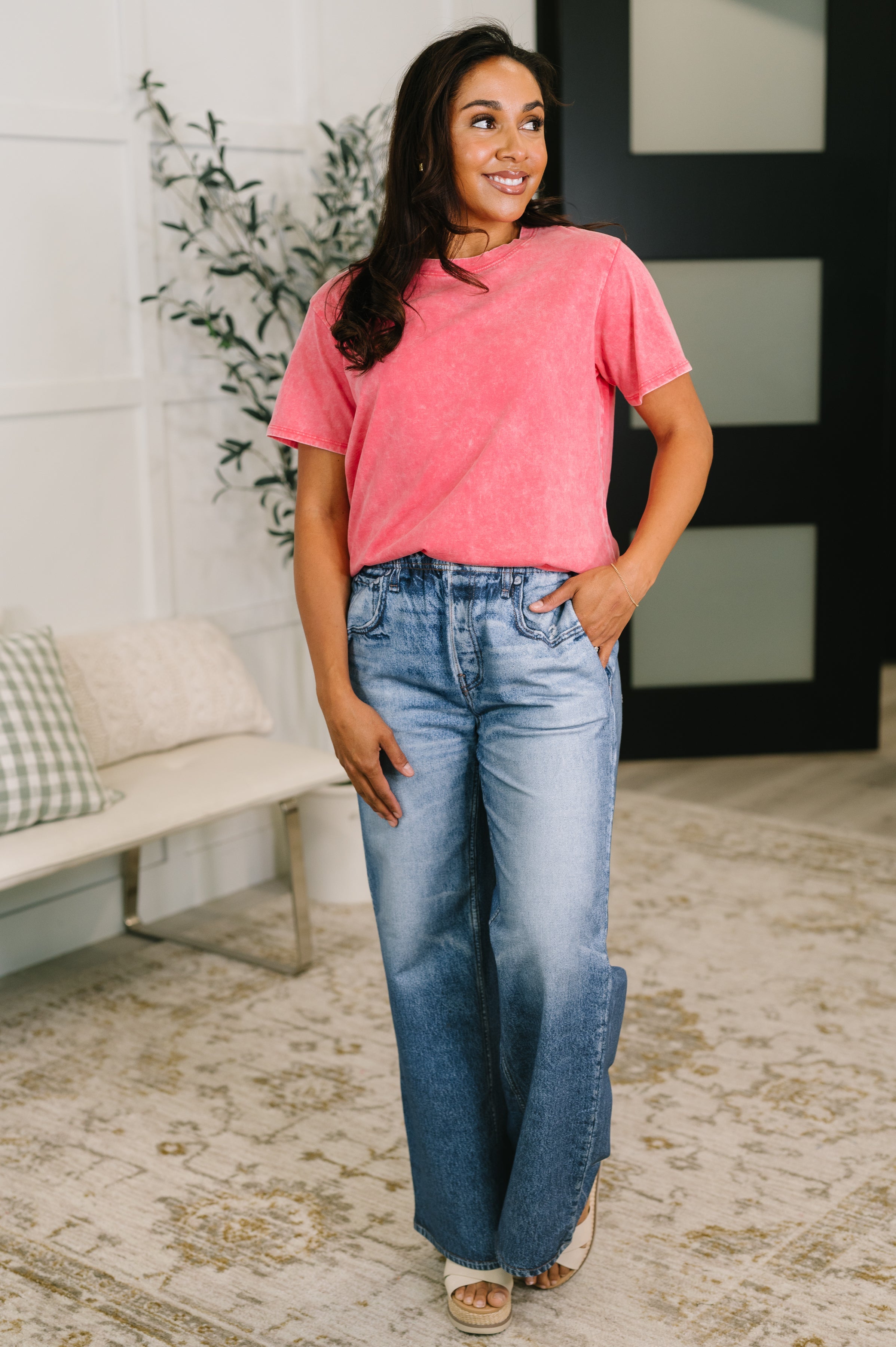Had to Be There Mineral Wash Tee in Fuchsia - Charming Charlie