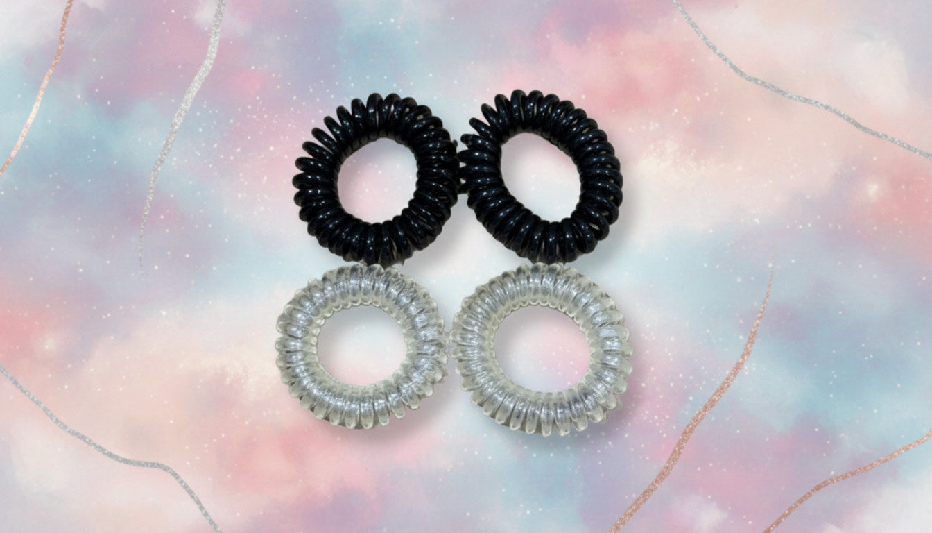 Black/Clear Spiral Hair Ties. Pack of 4 - Charming Charlie