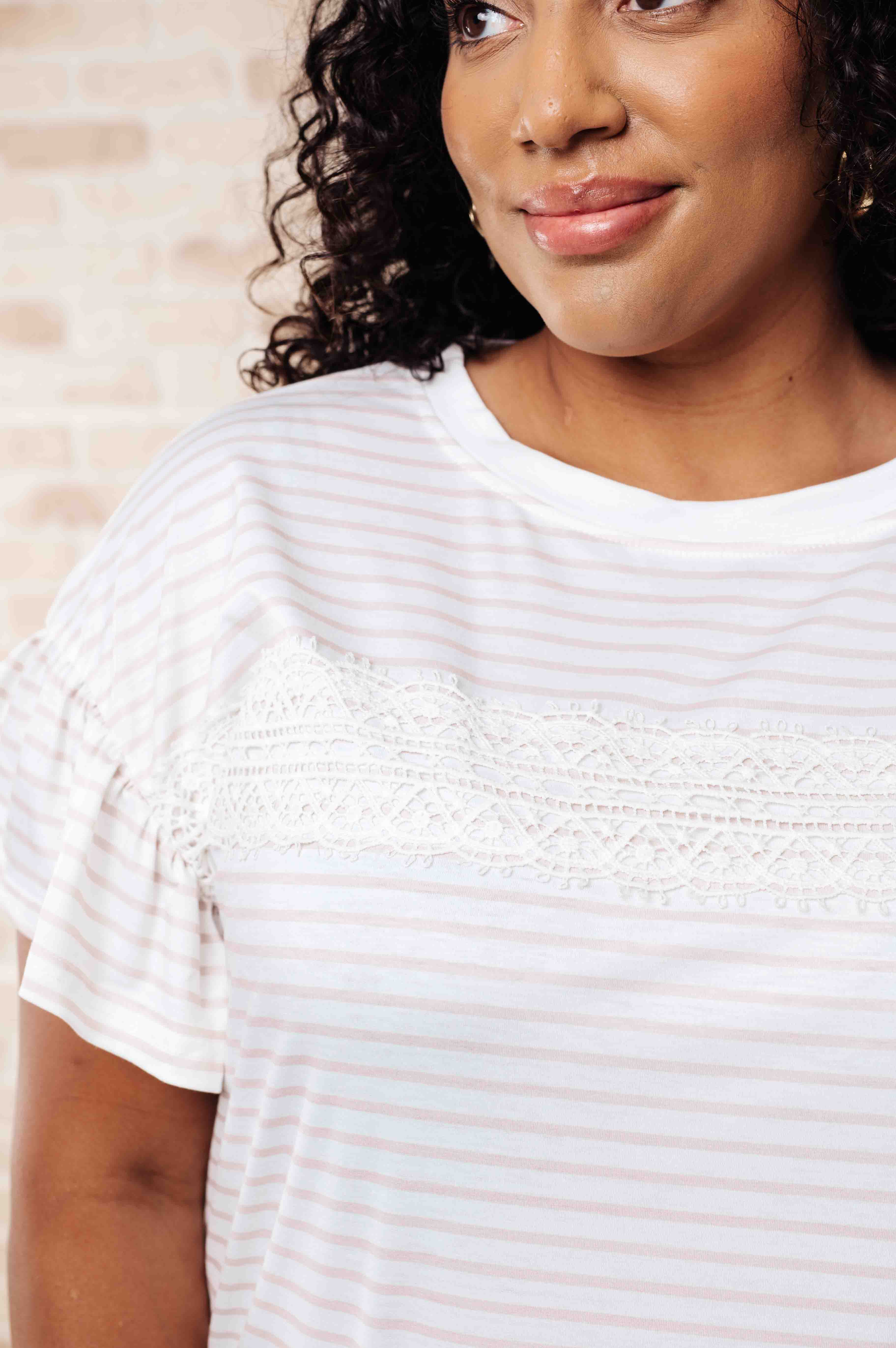 Hand to Hold Lace Detail Striped Top - Charming Charlie