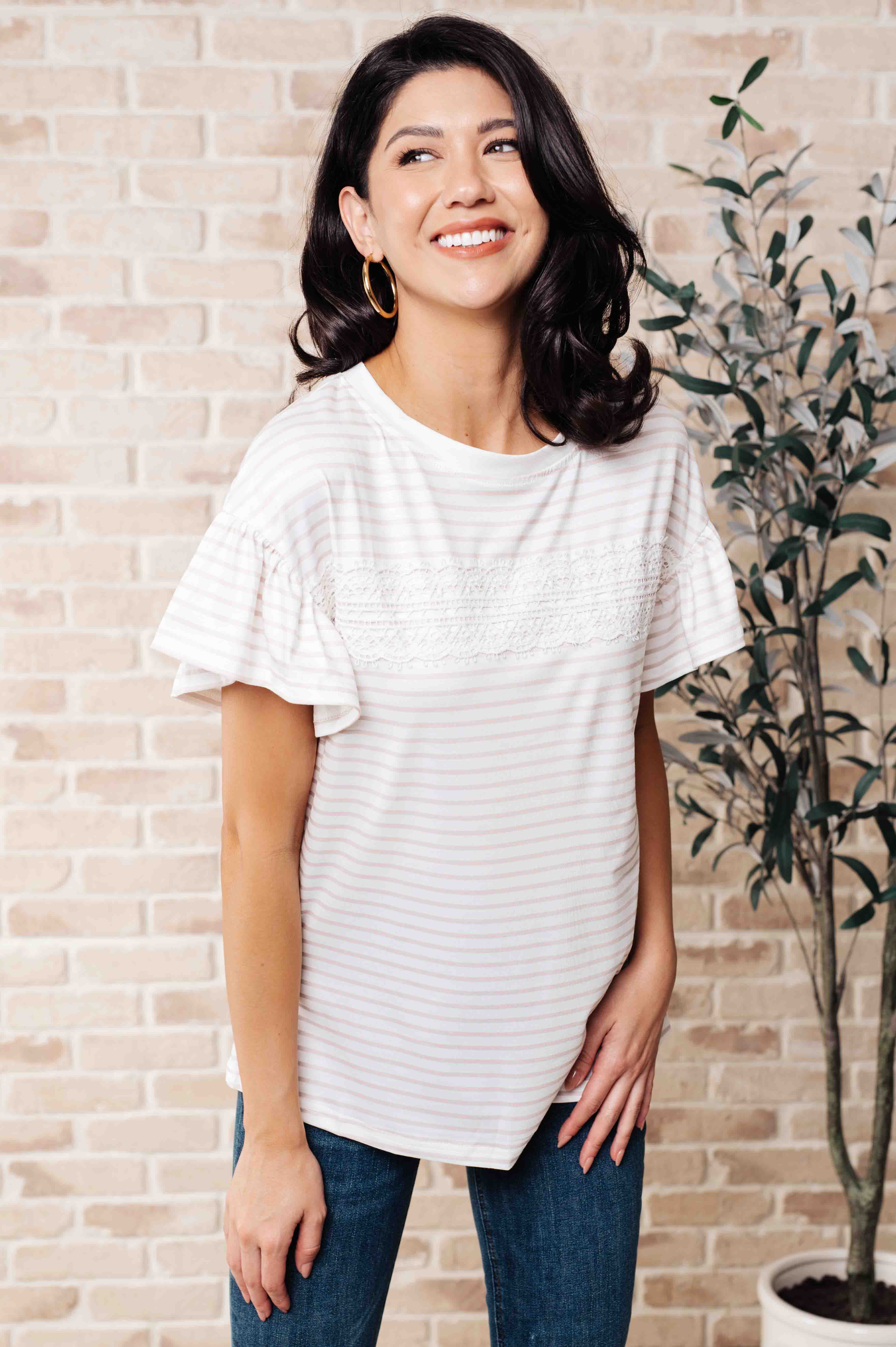 Hand to Hold Lace Detail Striped Top - Charming Charlie