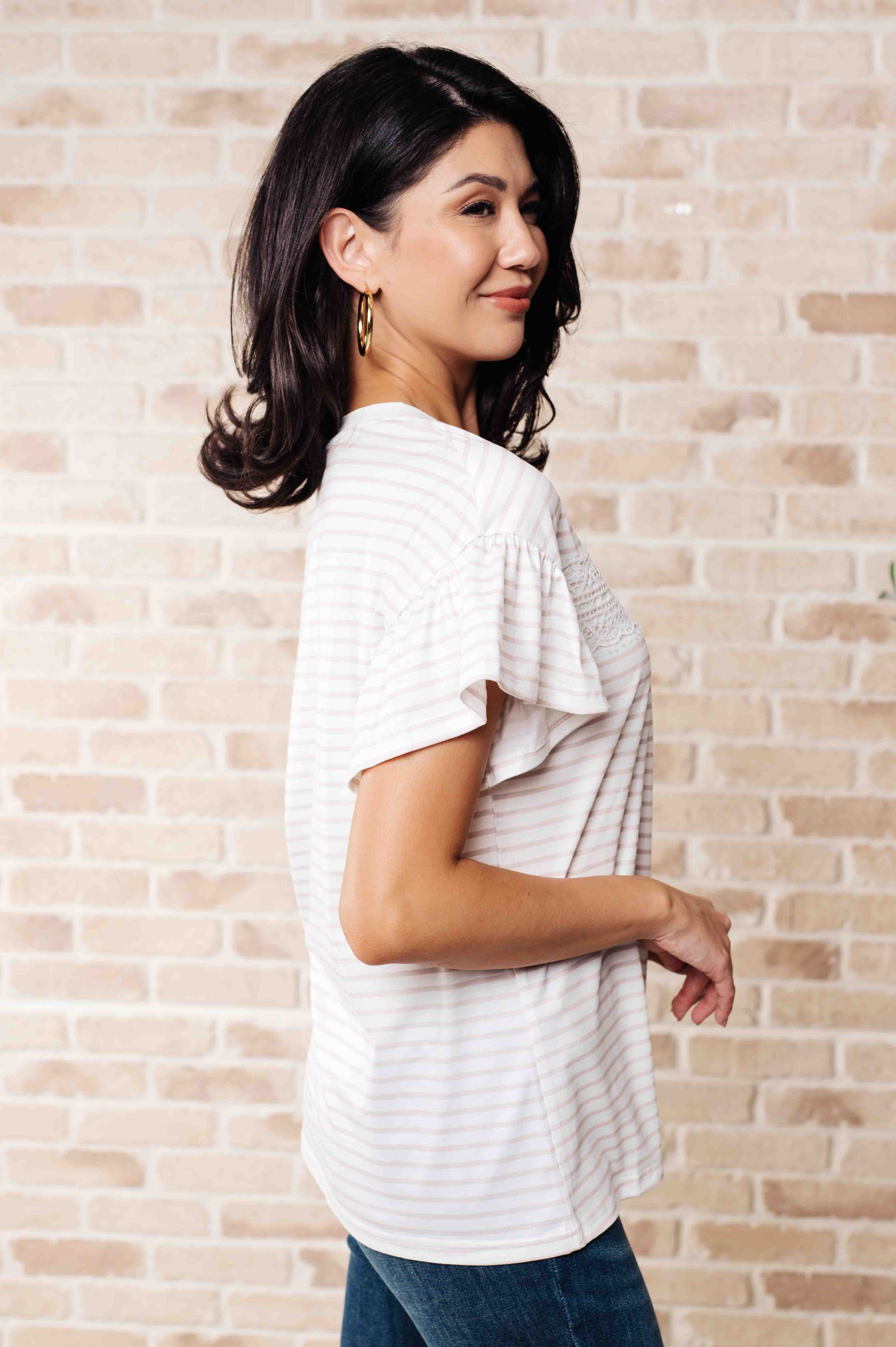 Hand to Hold Lace Detail Striped Top - Charming Charlie