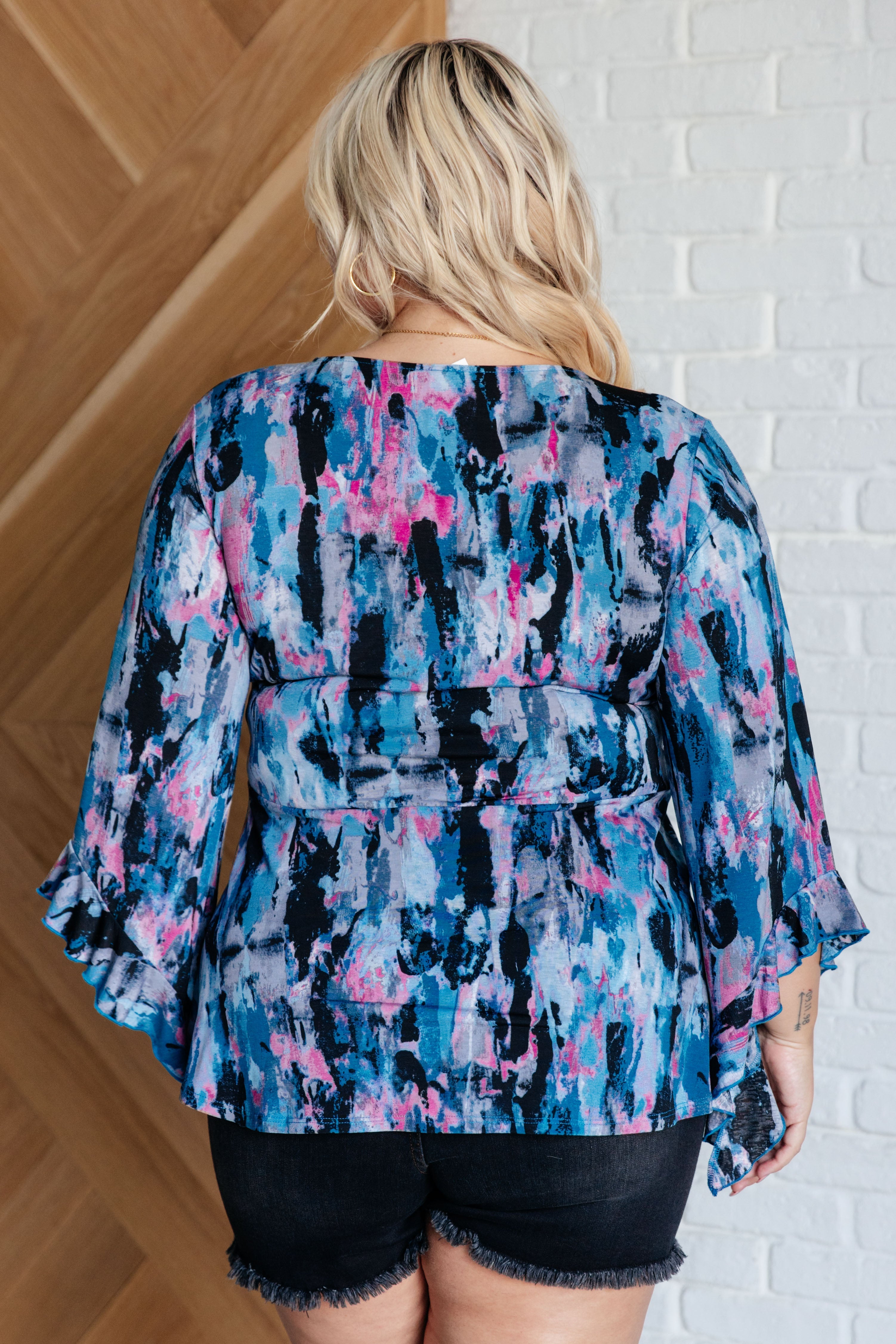 Have it All Angel Sleeve Top in Abstract Magenta - Charming Charlie