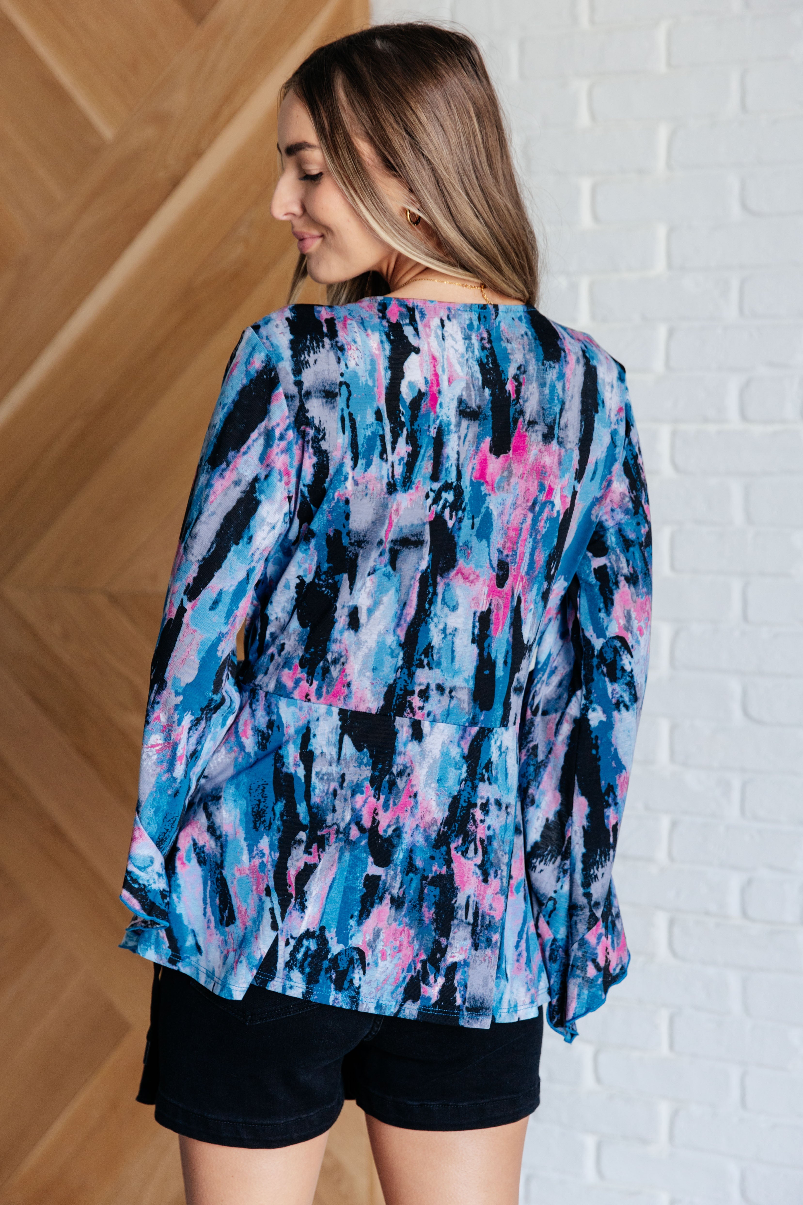 Have it All Angel Sleeve Top in Abstract Magenta - Charming Charlie