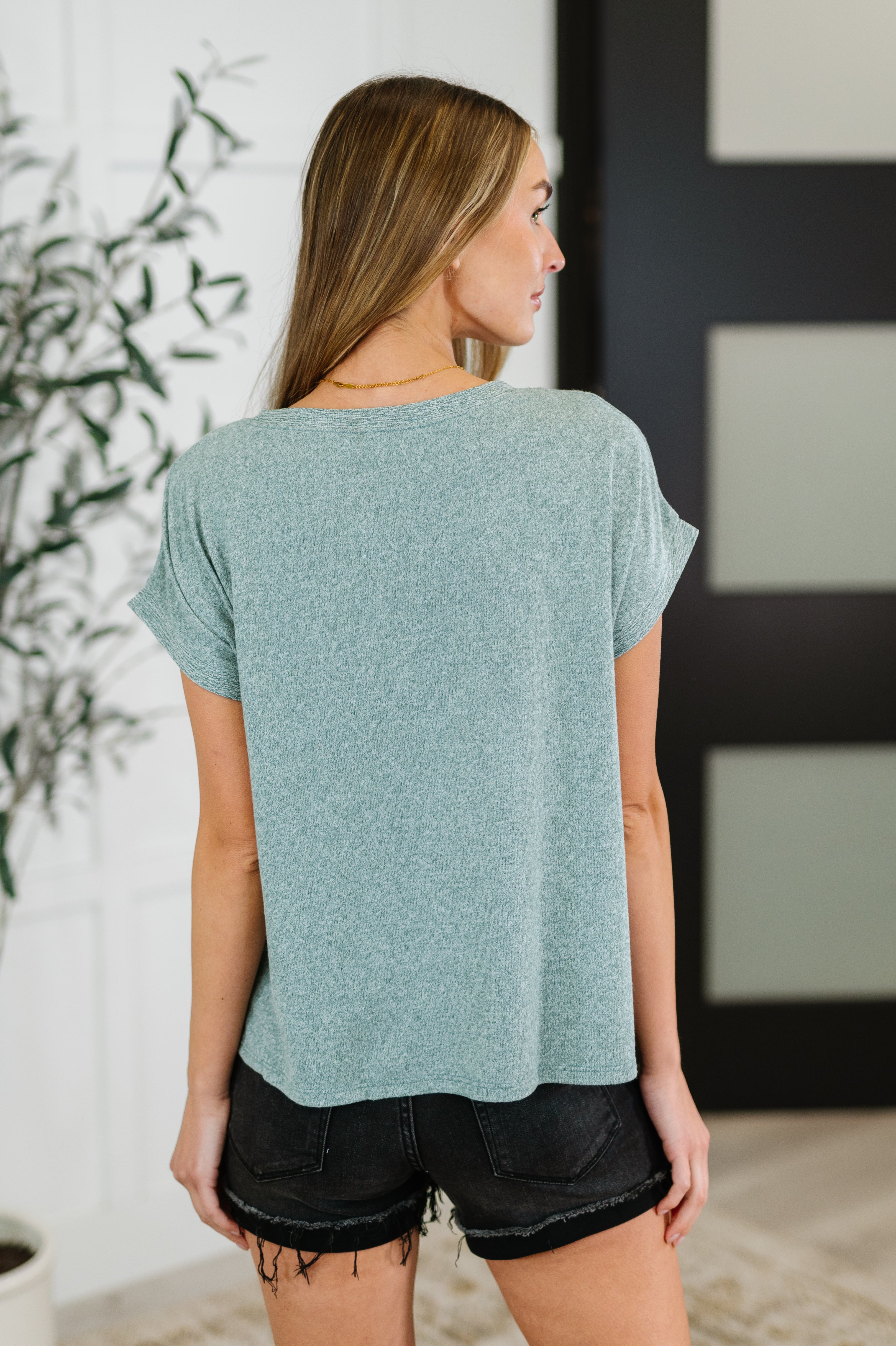 Heathered Harmony Basic Tee in Ash Jade - Charming Charlie