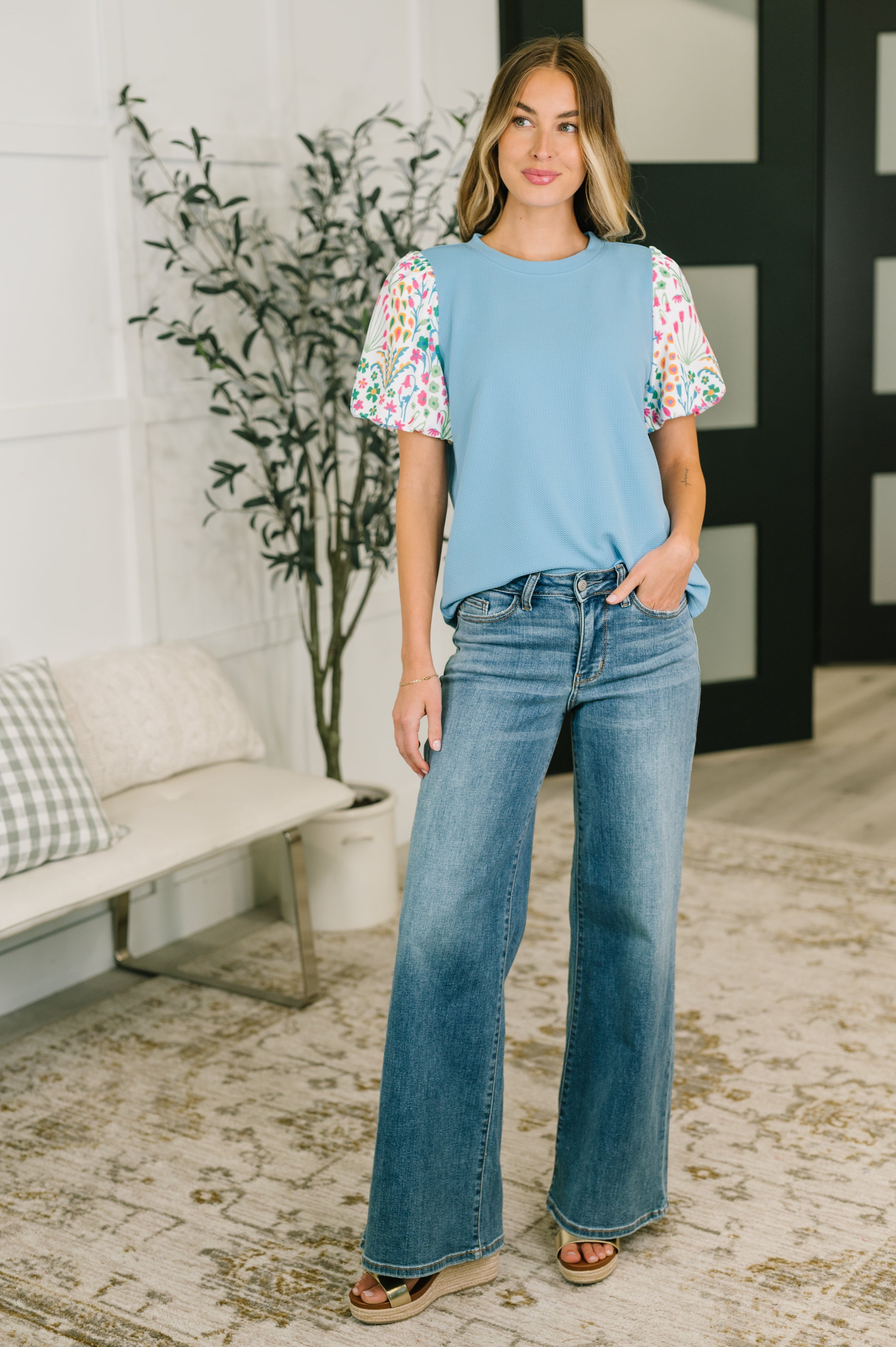 High Expectations Contrast Puff Sleeve Blouse - Charming Charlie