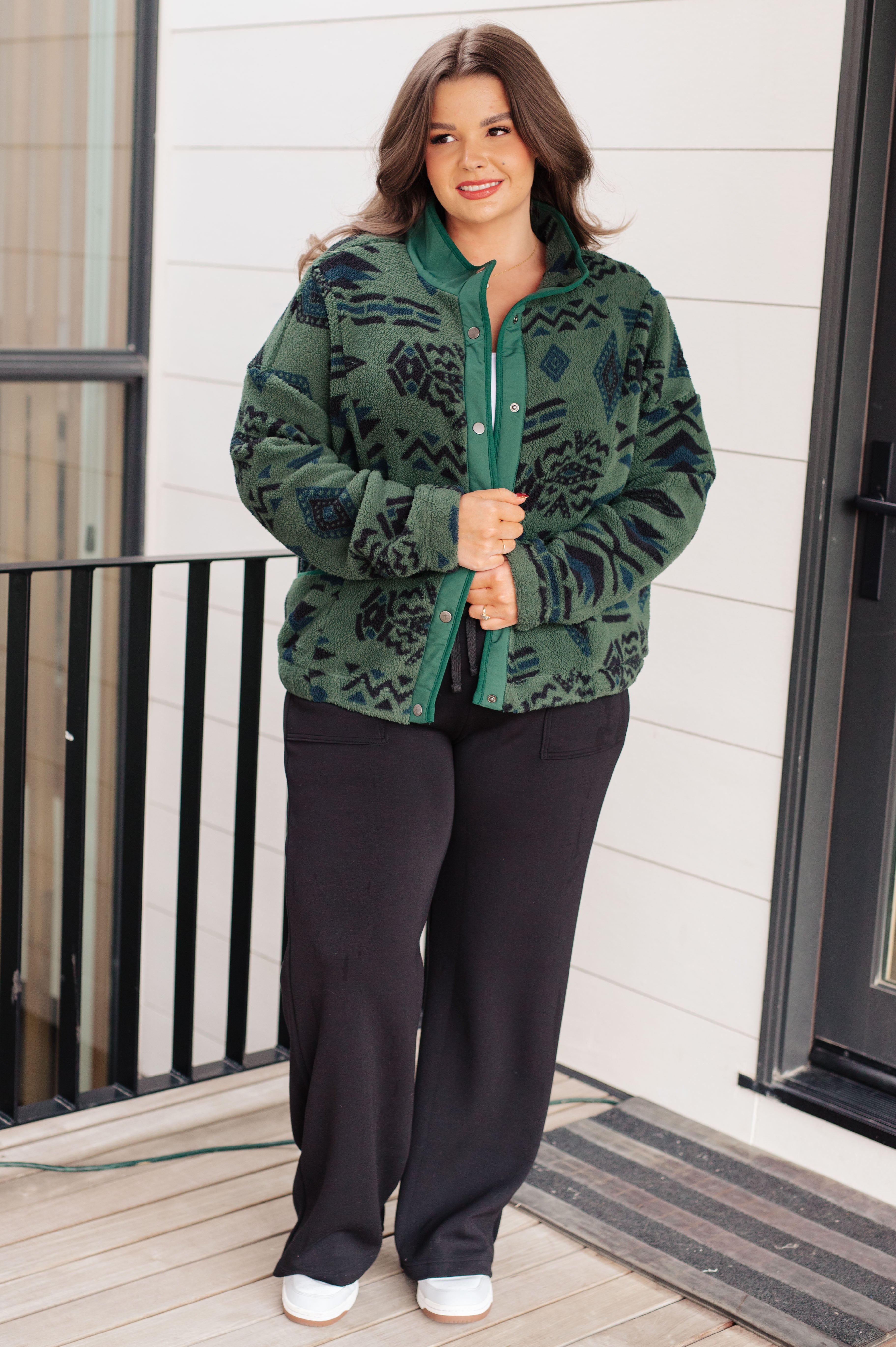 High Perspective Geometric Fleece Jacket - Charming Charlie