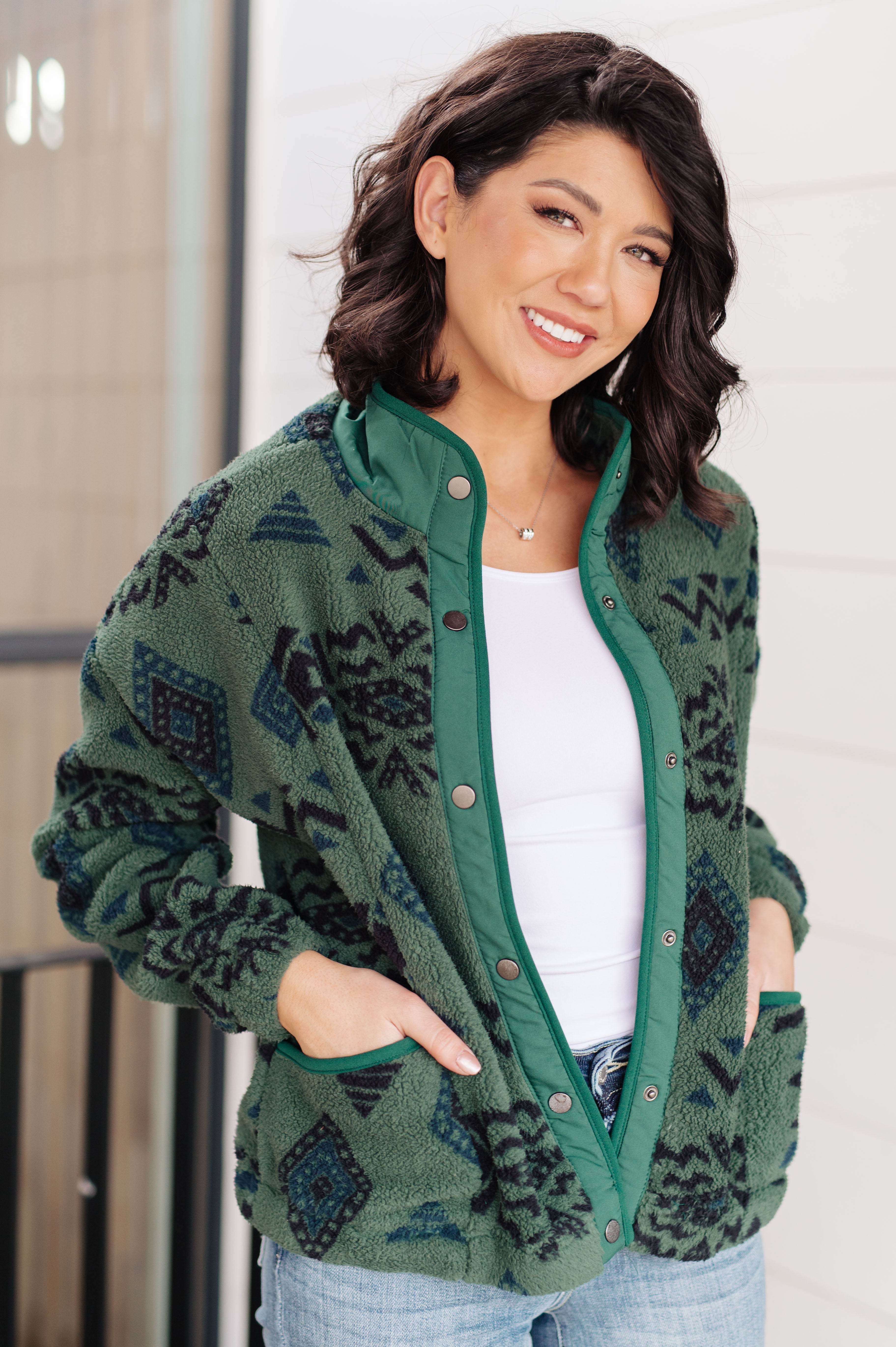High Perspective Geometric Fleece Jacket - Charming Charlie