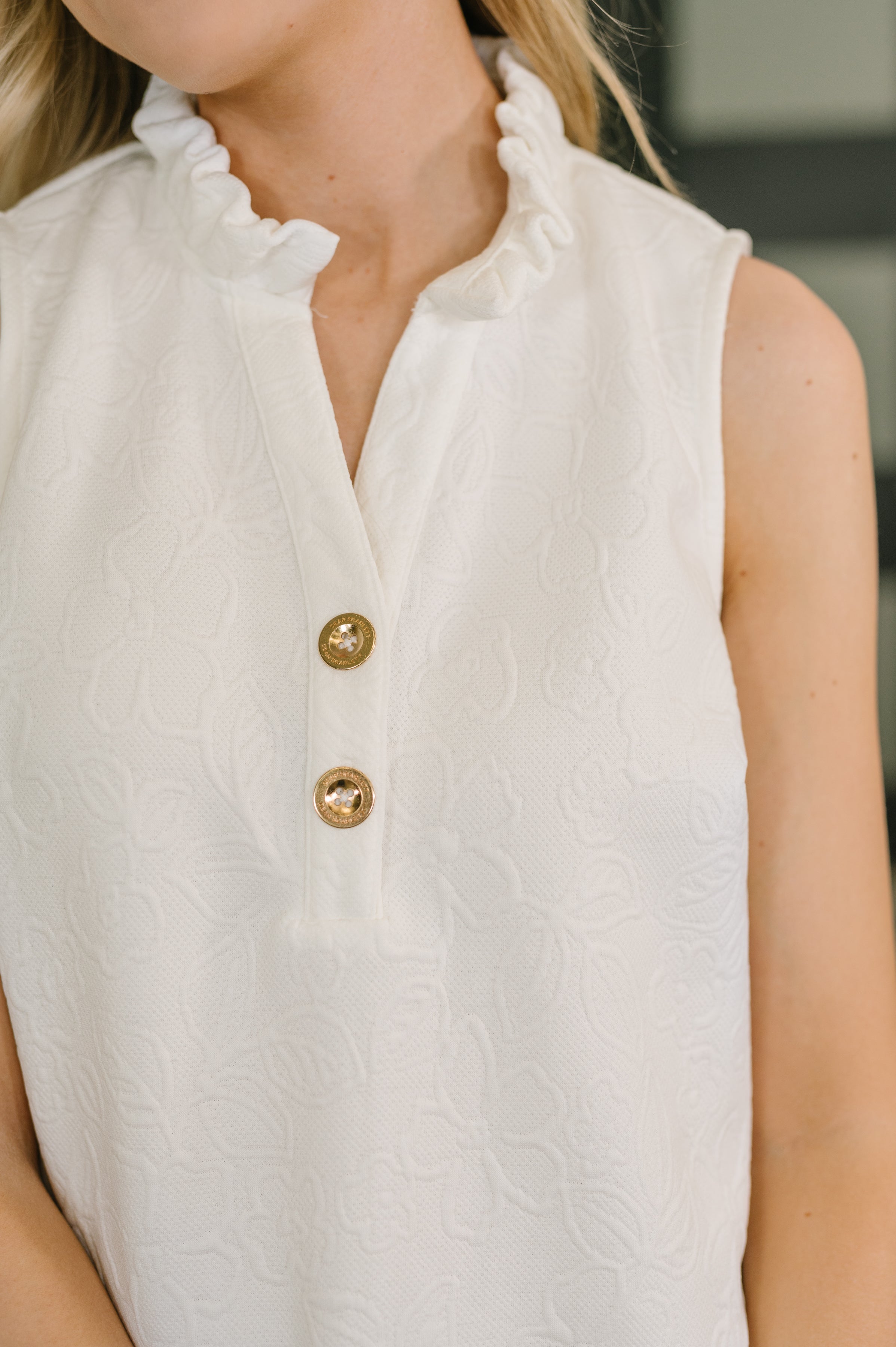 High Tide High Neck Embossed Sleeveless Dress in Off White - Charming Charlie