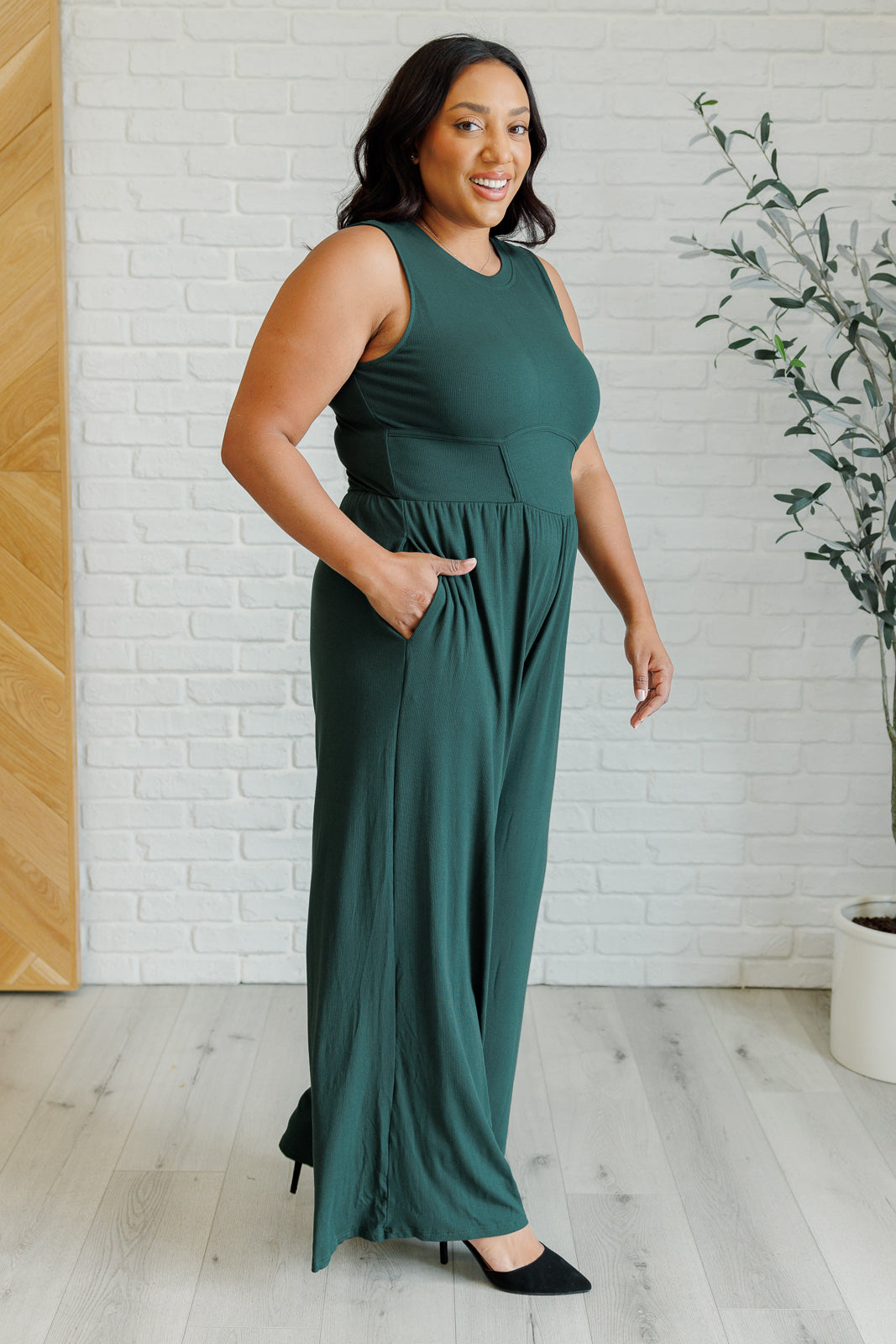 Hilary Wide Leg Jumpsuit in Green - Charming Charlie