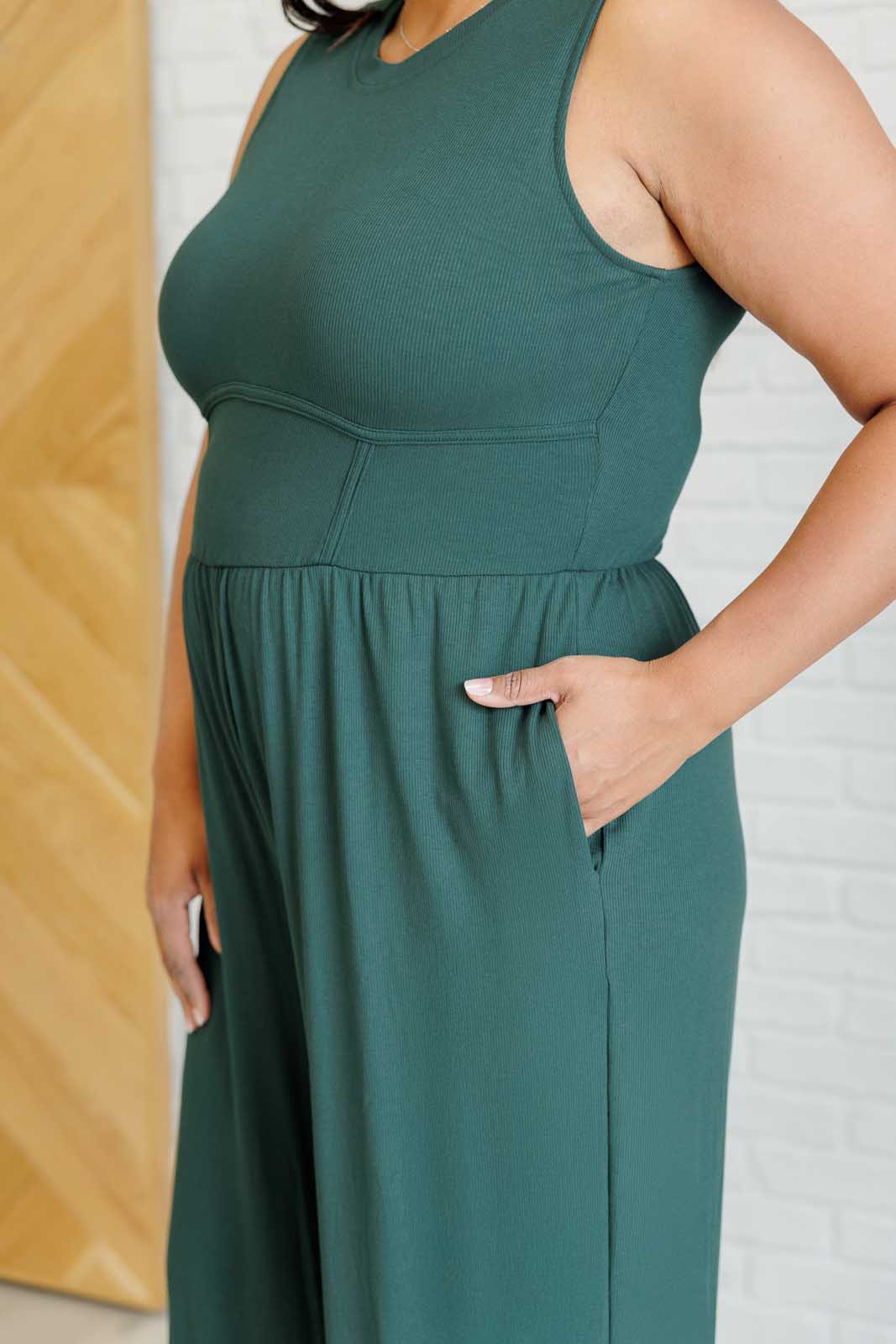 Hilary Wide Leg Jumpsuit in Green - Charming Charlie