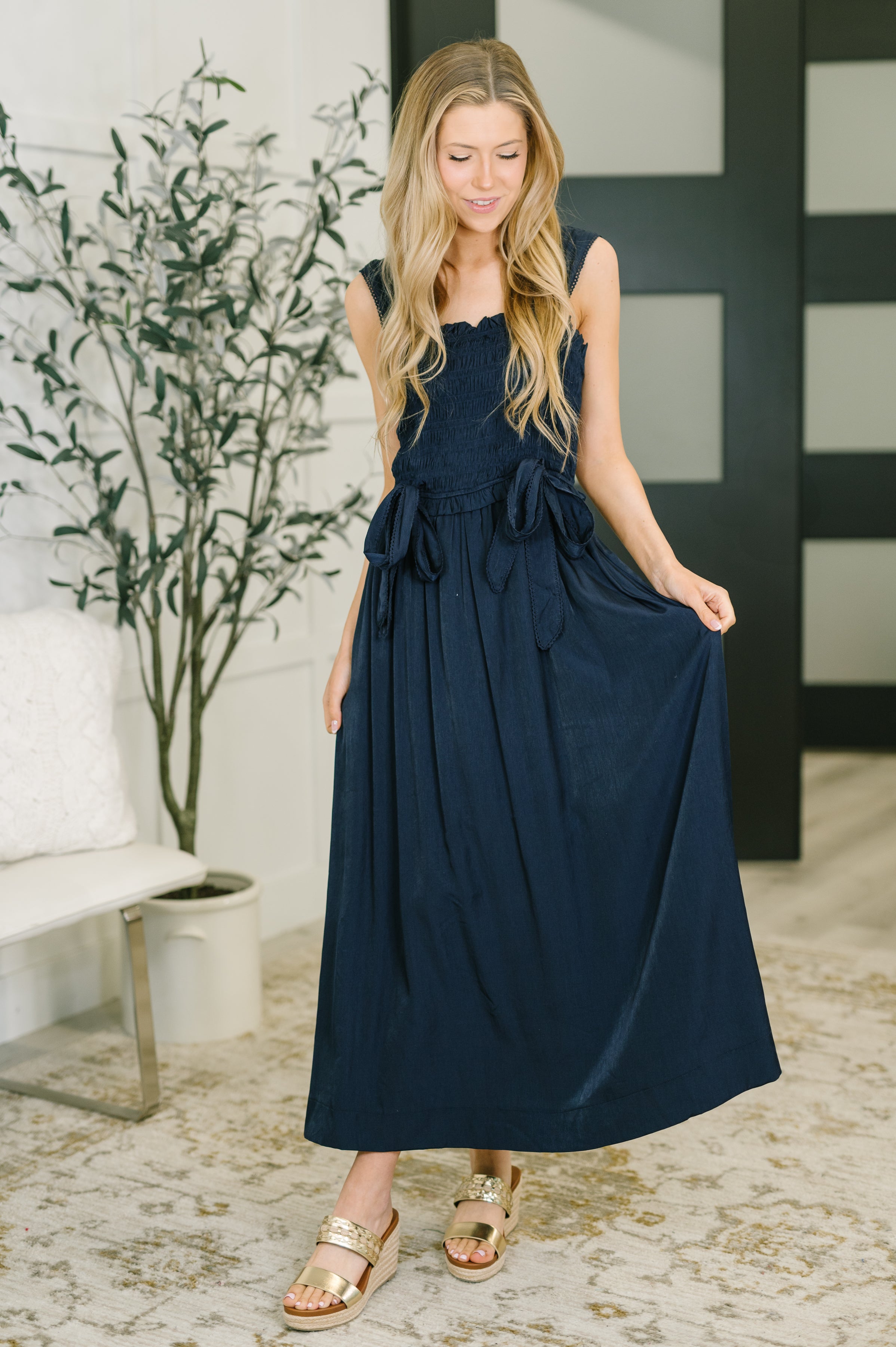 Hold Me Down Midi Dress in Navy - Charming Charlie