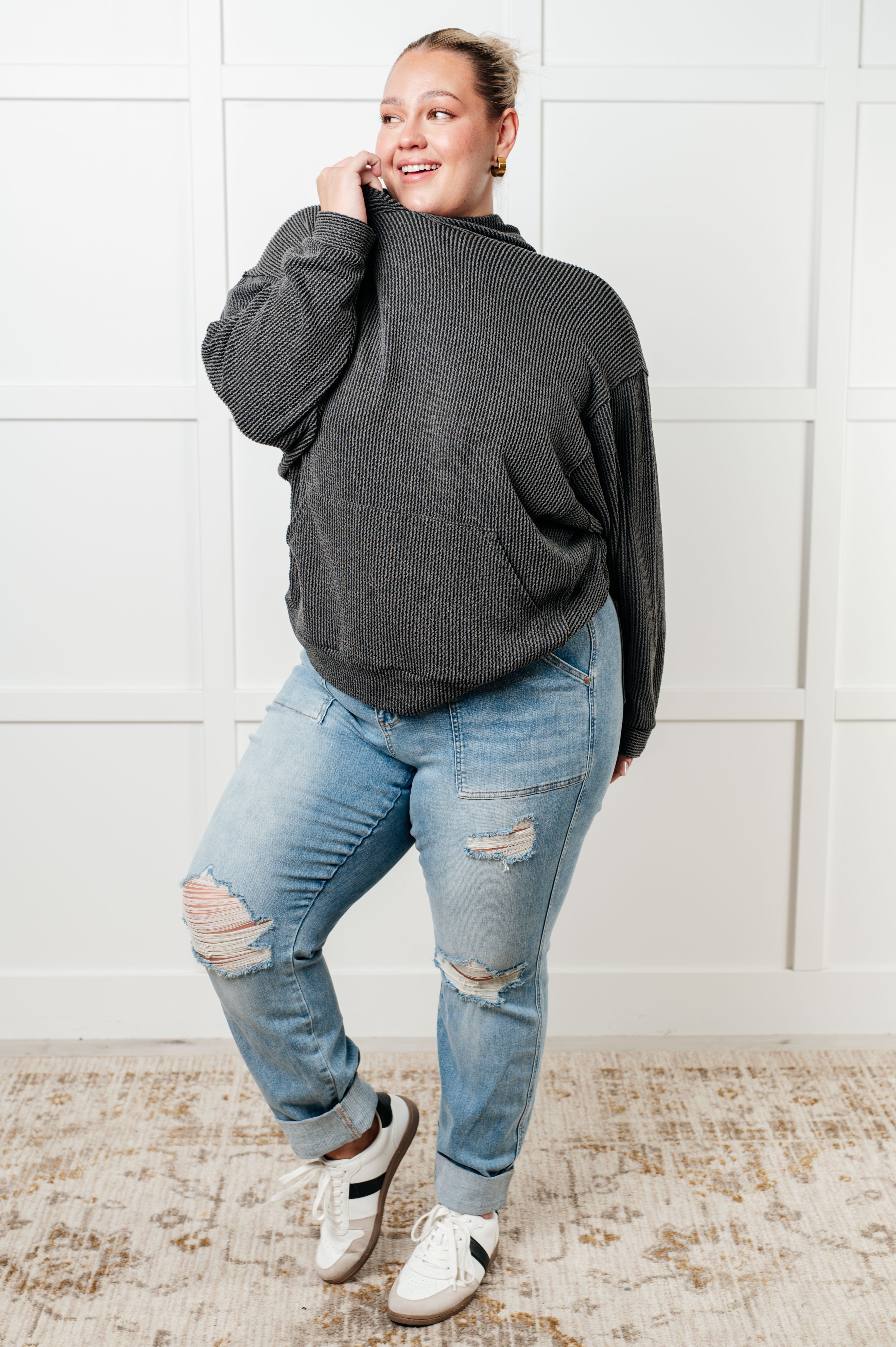 Hold That Thought Rib Knit Hoodie - Charming Charlie