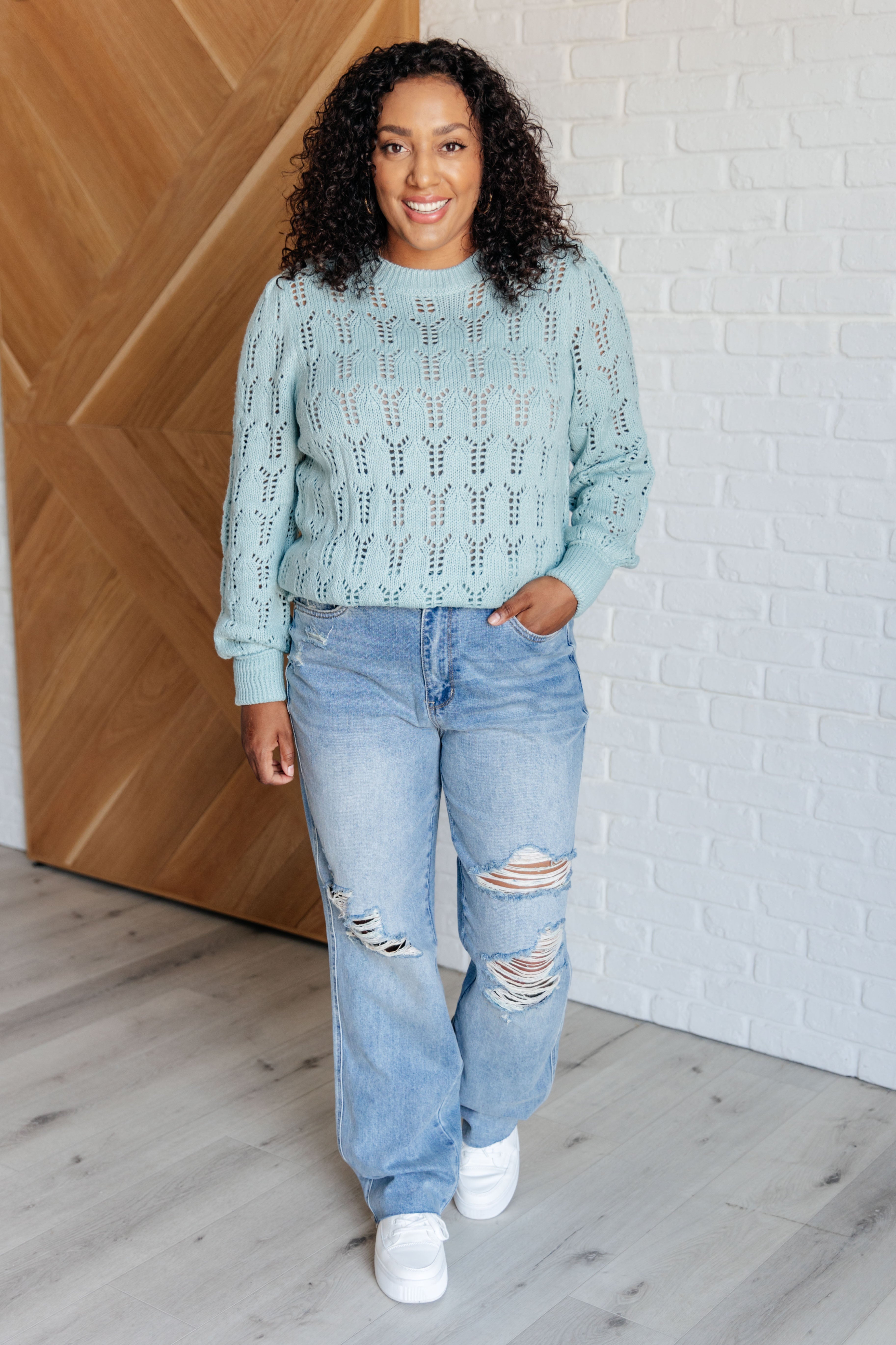Hole In One Sheer Pointelle Knit Sweater - Charming Charlie