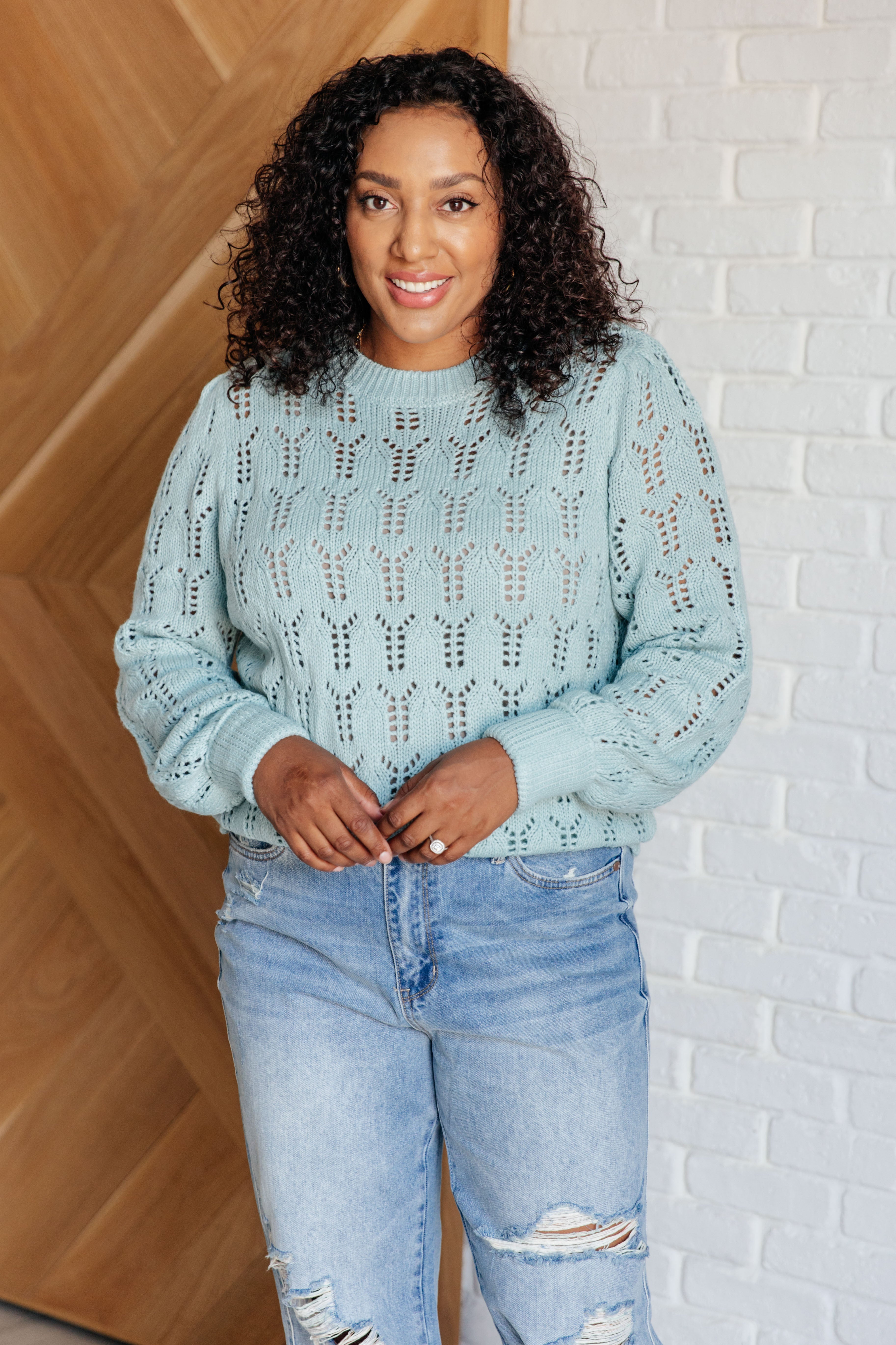 Hole In One Sheer Pointelle Knit Sweater - Charming Charlie