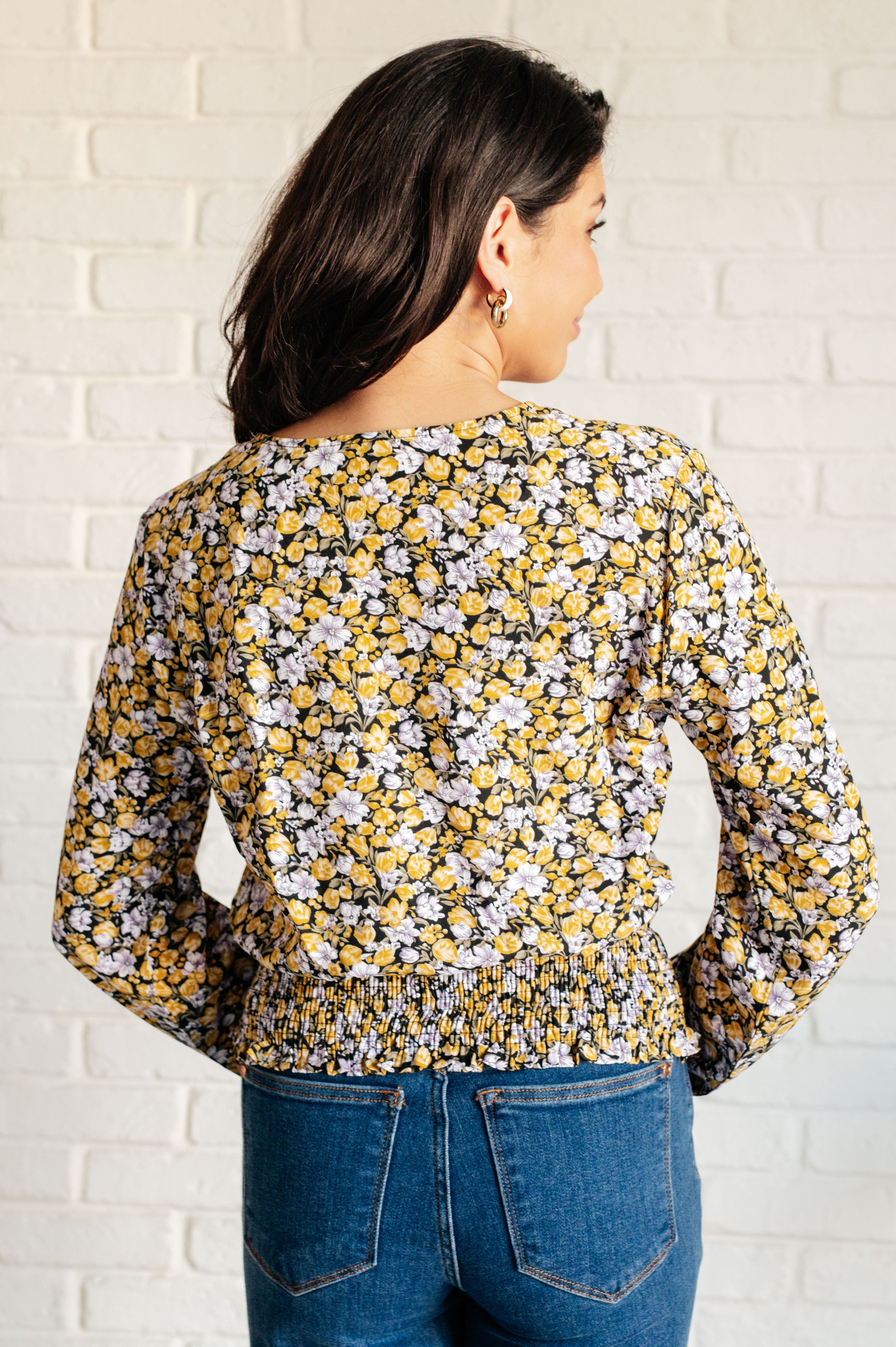 Honey Honey Floral Smocked Blouse in Black - Charming Charlie