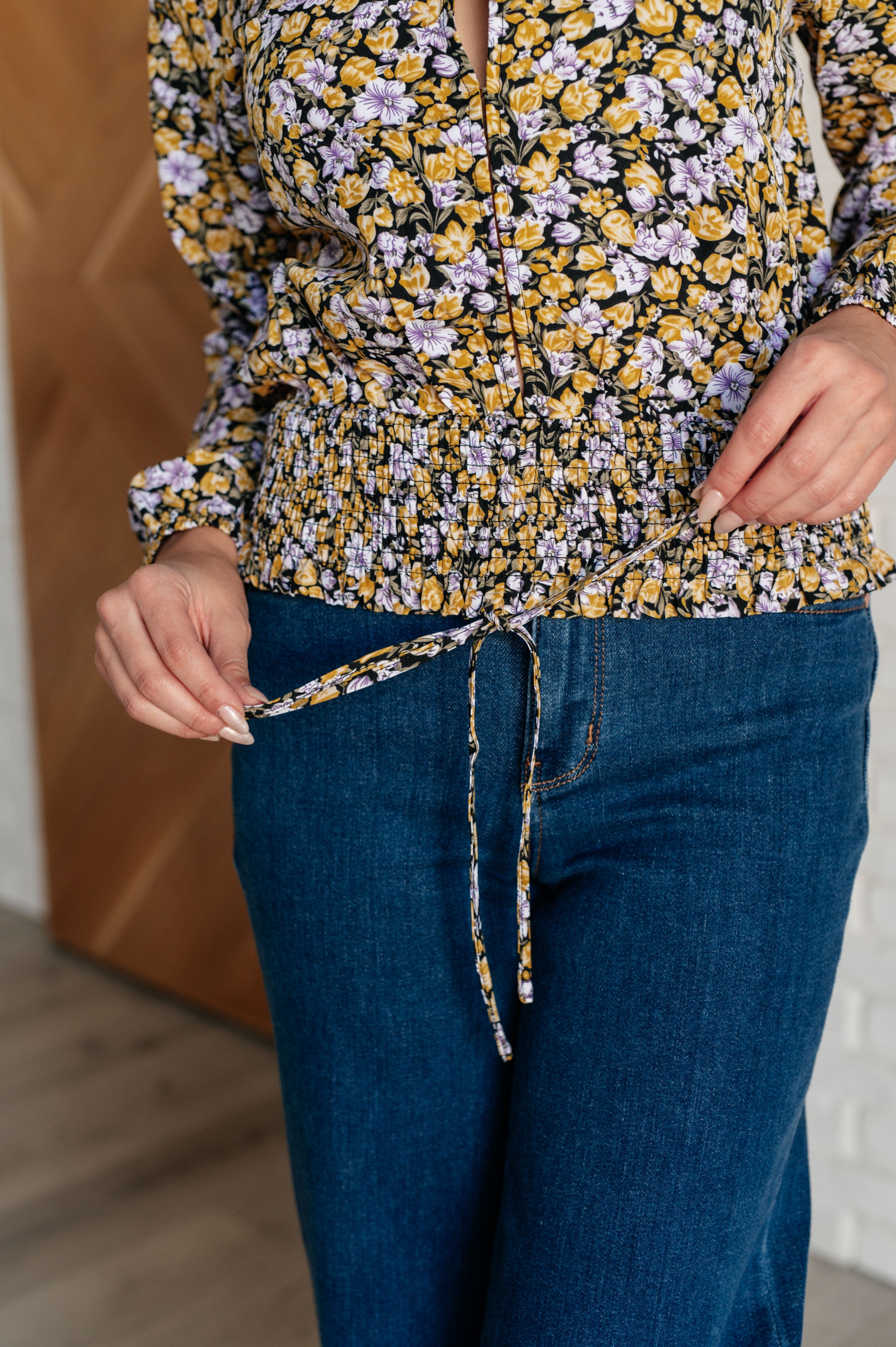 Honey Honey Floral Smocked Blouse in Black - Charming Charlie