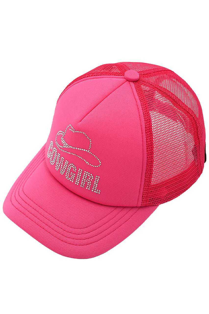Hot Pink C.C COW GIRL Rhinestone Trucker Cap features a stylish design and durable construction. With its rhinestone embellishments, this cap adds a touch of sparkle to any outfit. Stay cool and protected from the sun with its trucker-style mesh back. Perfect for any cowgirl or fashionista in need of a chic accessory.