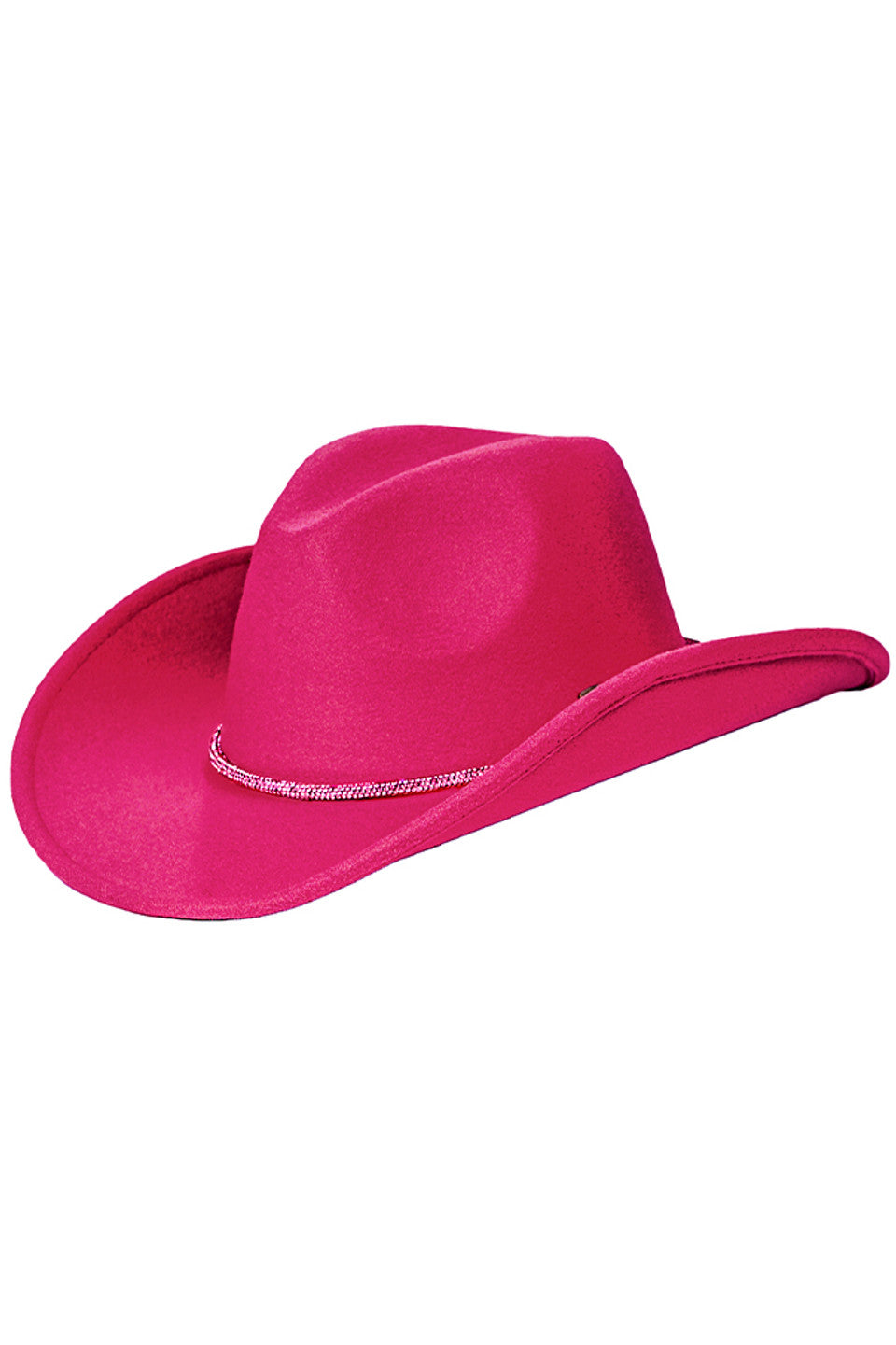 HotPink C.C Cowboy Vegan Felt Hat is made with high-quality materials and features a fashionable Rhinestone String Trim Band. Stay stylish and cruelty-free with this must-have accessory.