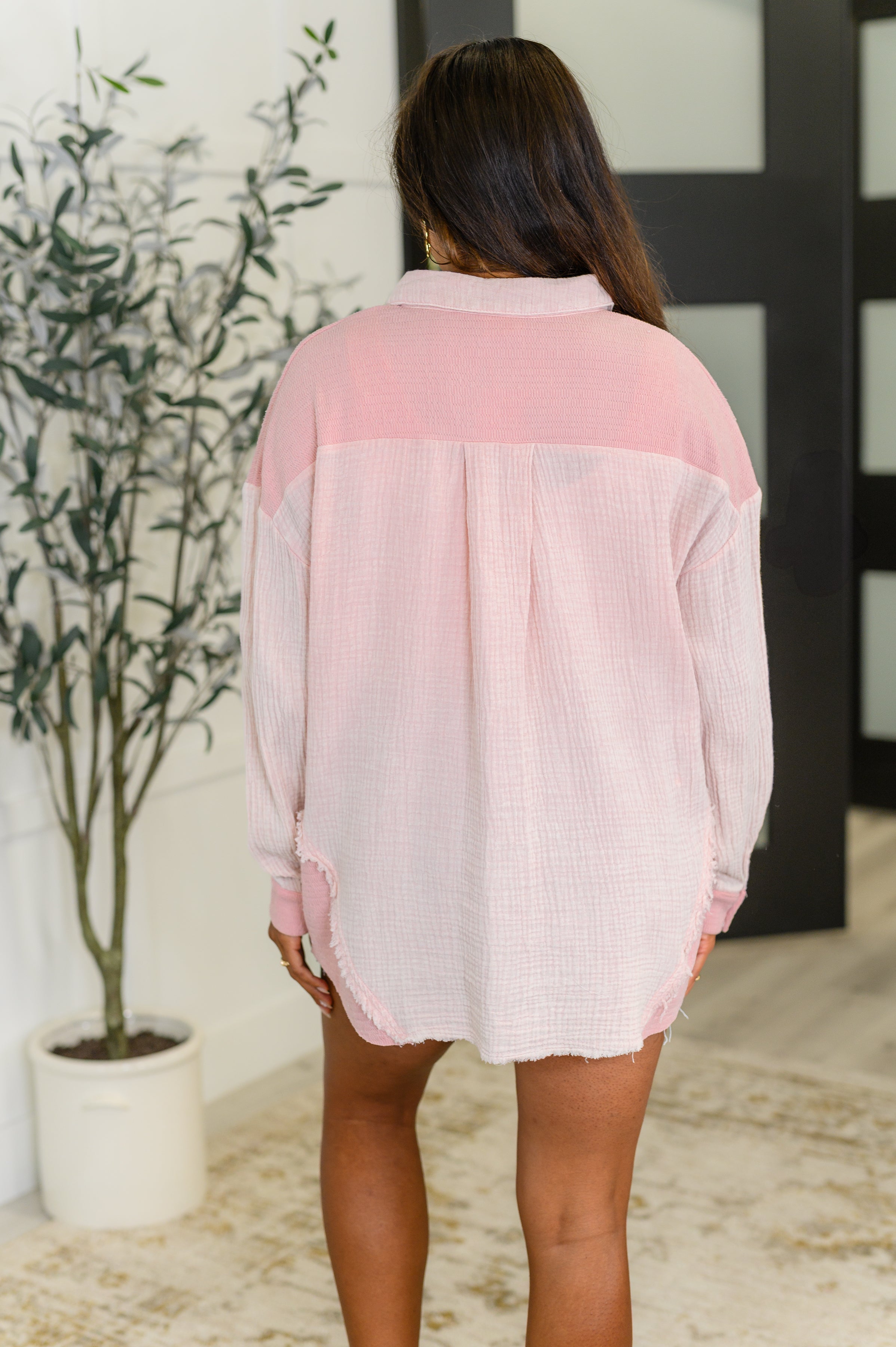 Hot & Unbothered Full Front Button Down Shacket in Pink - Charming Charlie