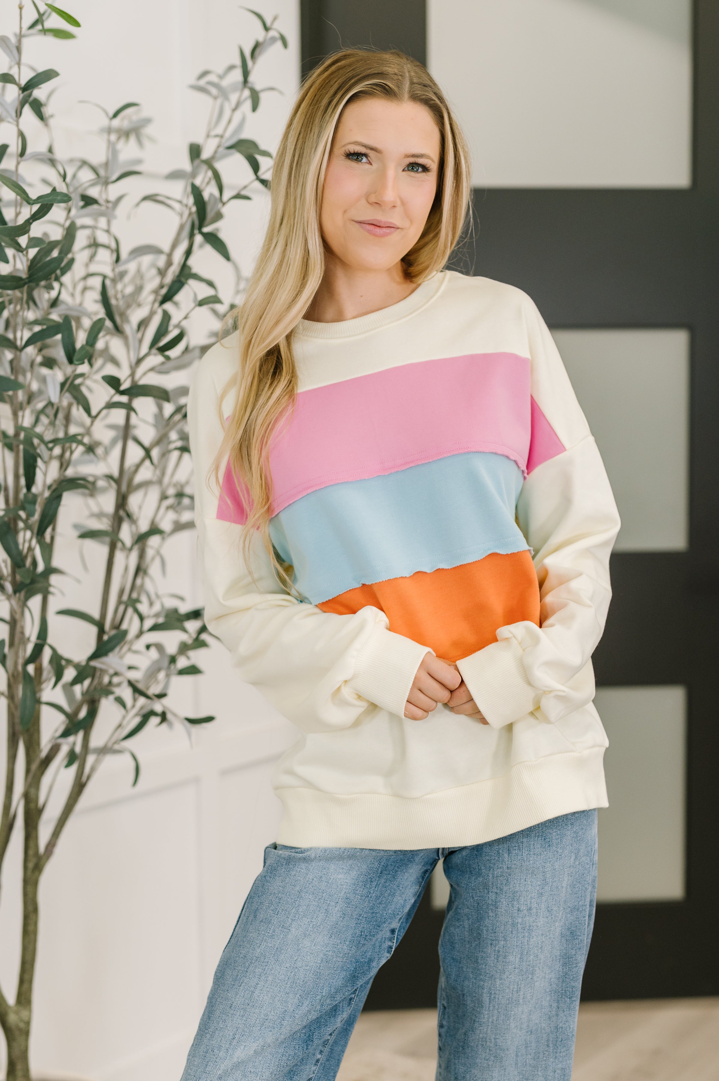 Humor Me Color Block Relaxed Pullover - Charming Charlie