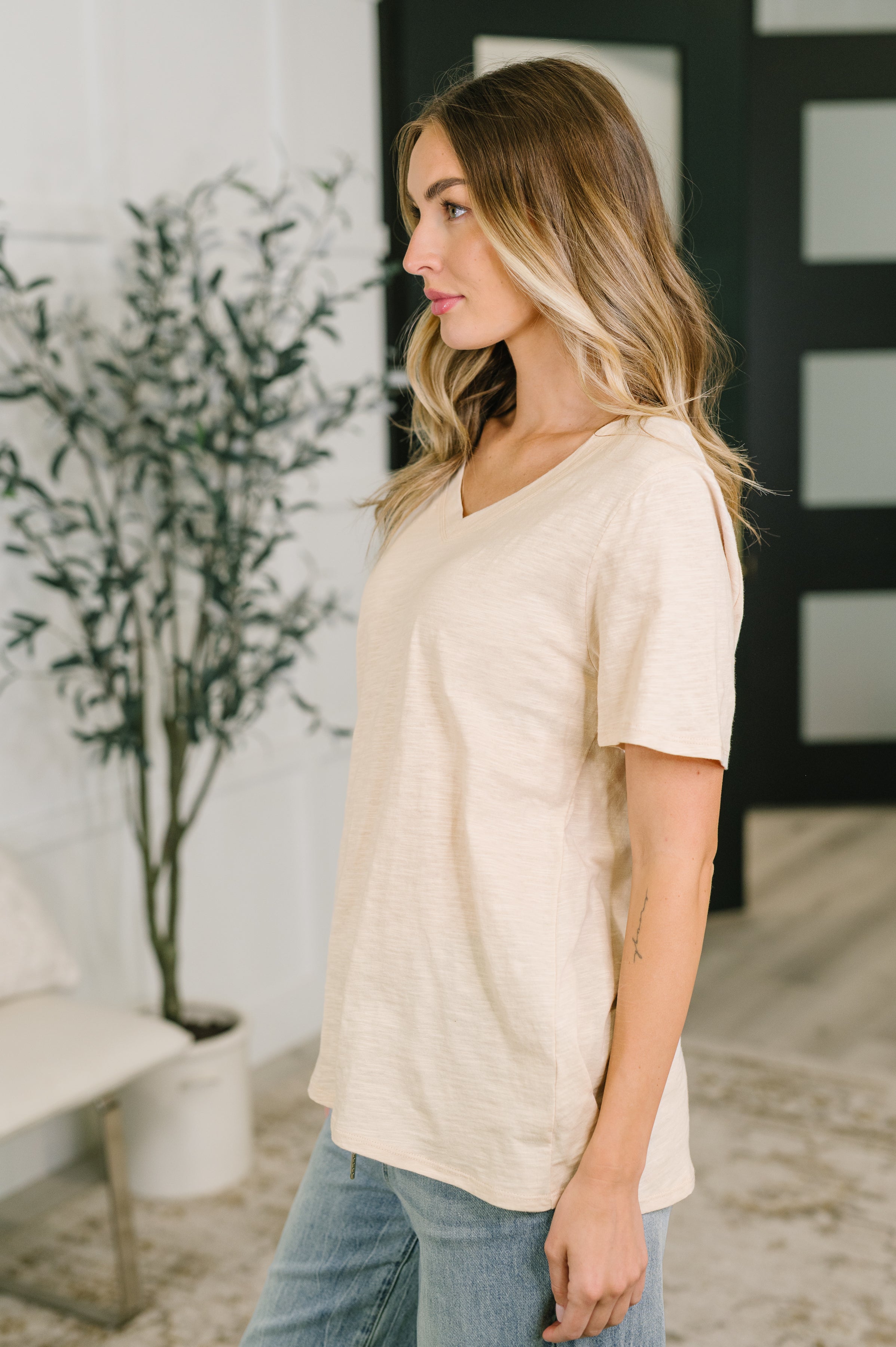 I Don't Have to Choose V-Neck Tee in Oatmeal - Charming Charlie