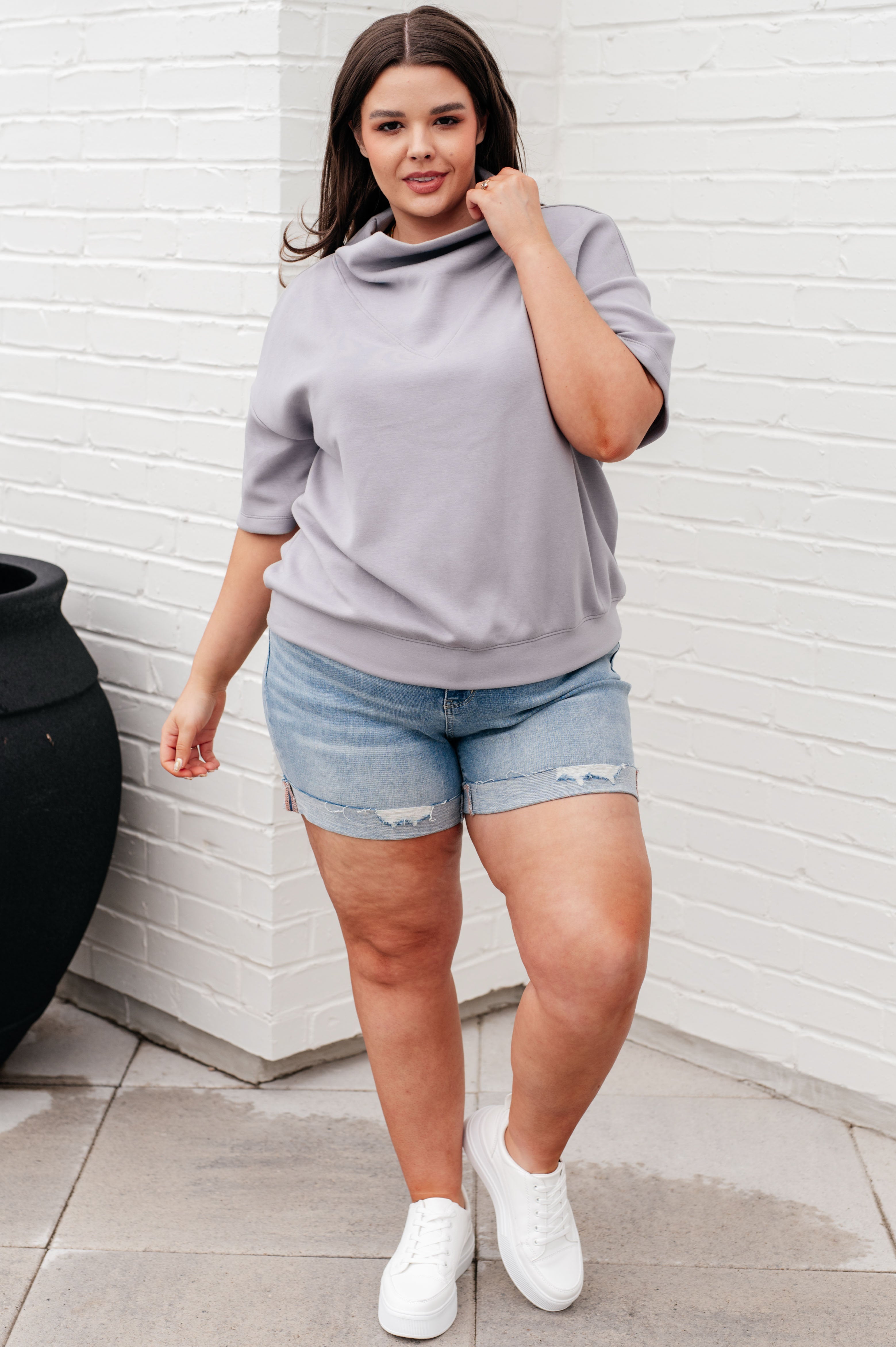 I Just Felt Like It Mock Neck Top in Mystic Grey - Charming Charlie