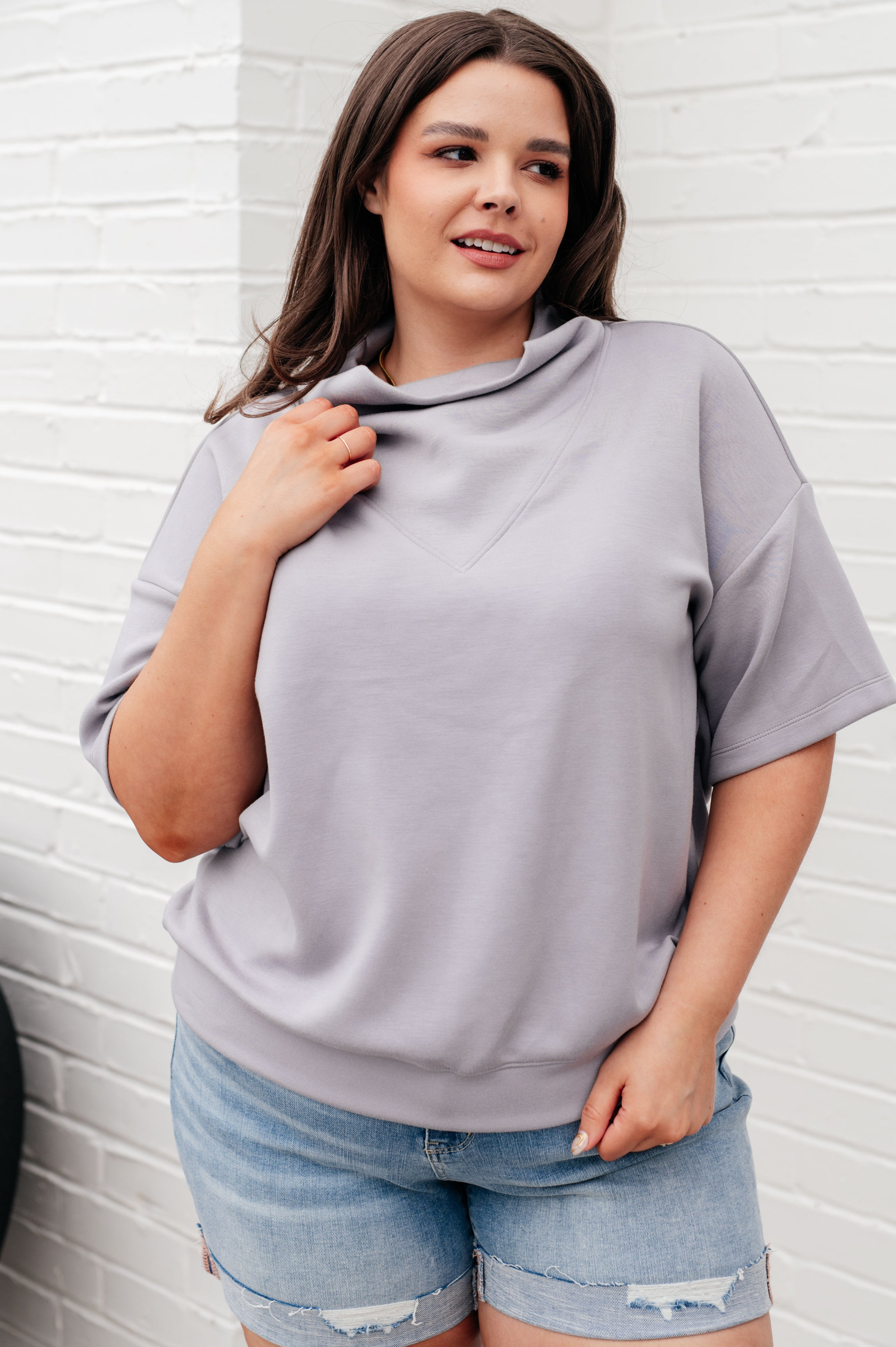 I Just Felt Like It Mock Neck Top in Mystic Grey - Charming Charlie