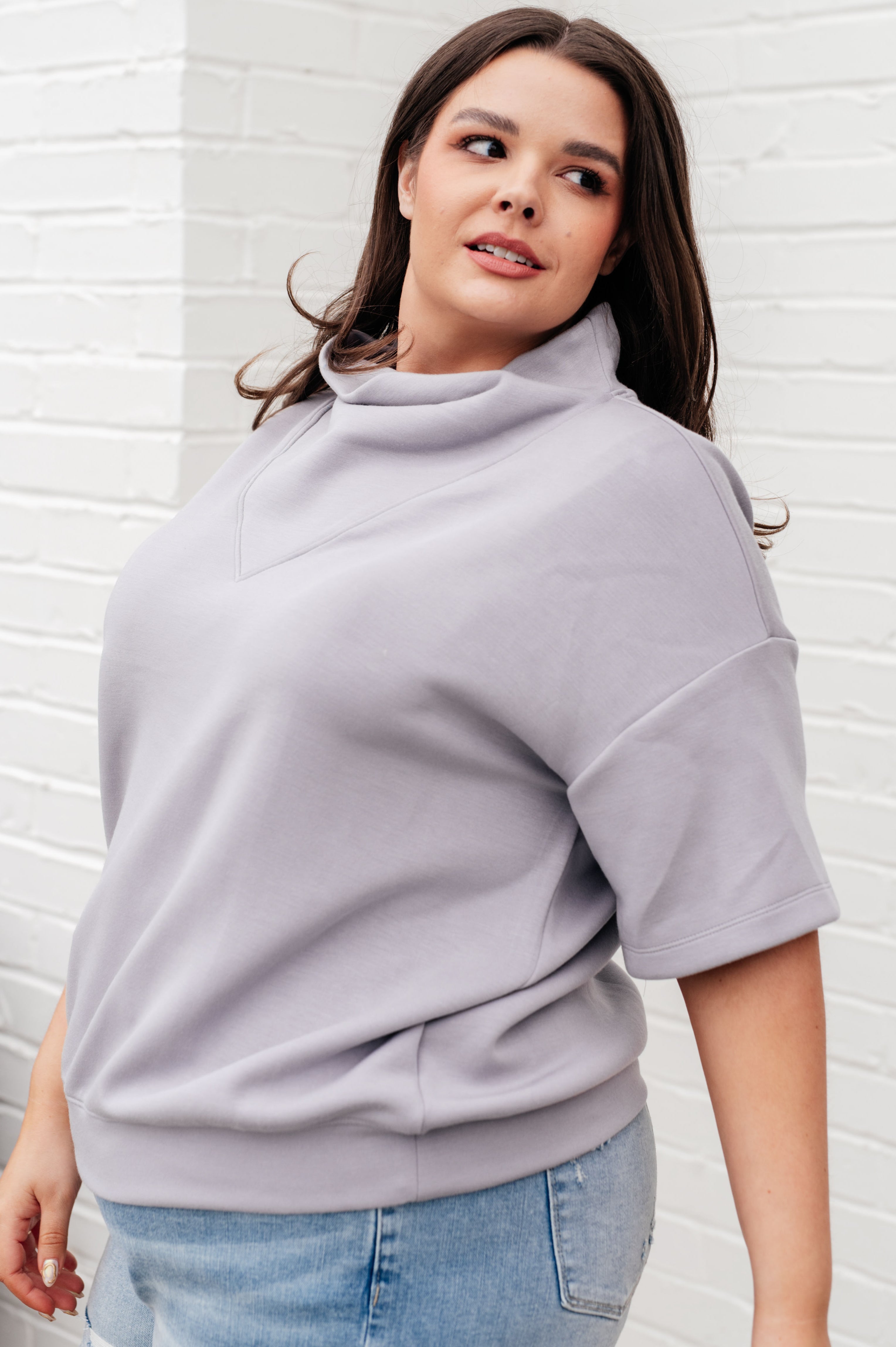 I Just Felt Like It Mock Neck Top in Mystic Grey - Charming Charlie