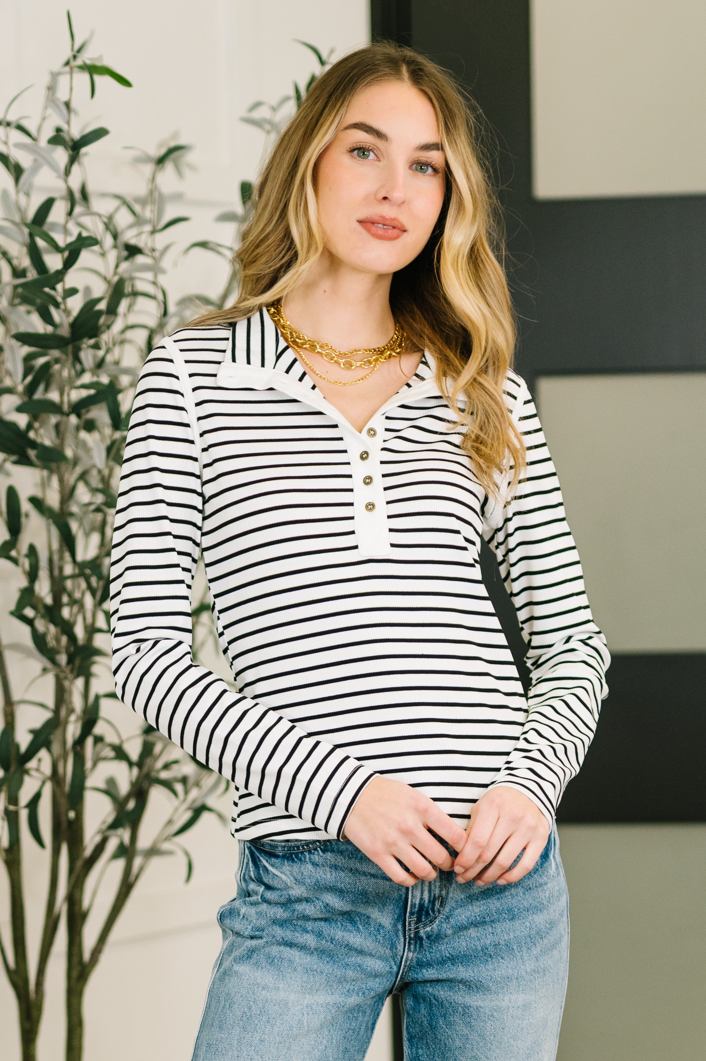 I Know What I Want Long Sleeve Henley Top- 8/27/2026 - Charming Charlie