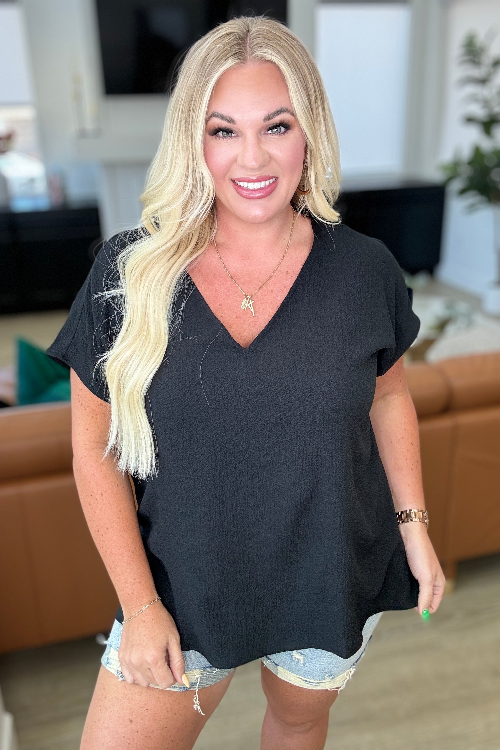 Let Me Be Your Wings V-Neck Top in Black - Charming Charlie