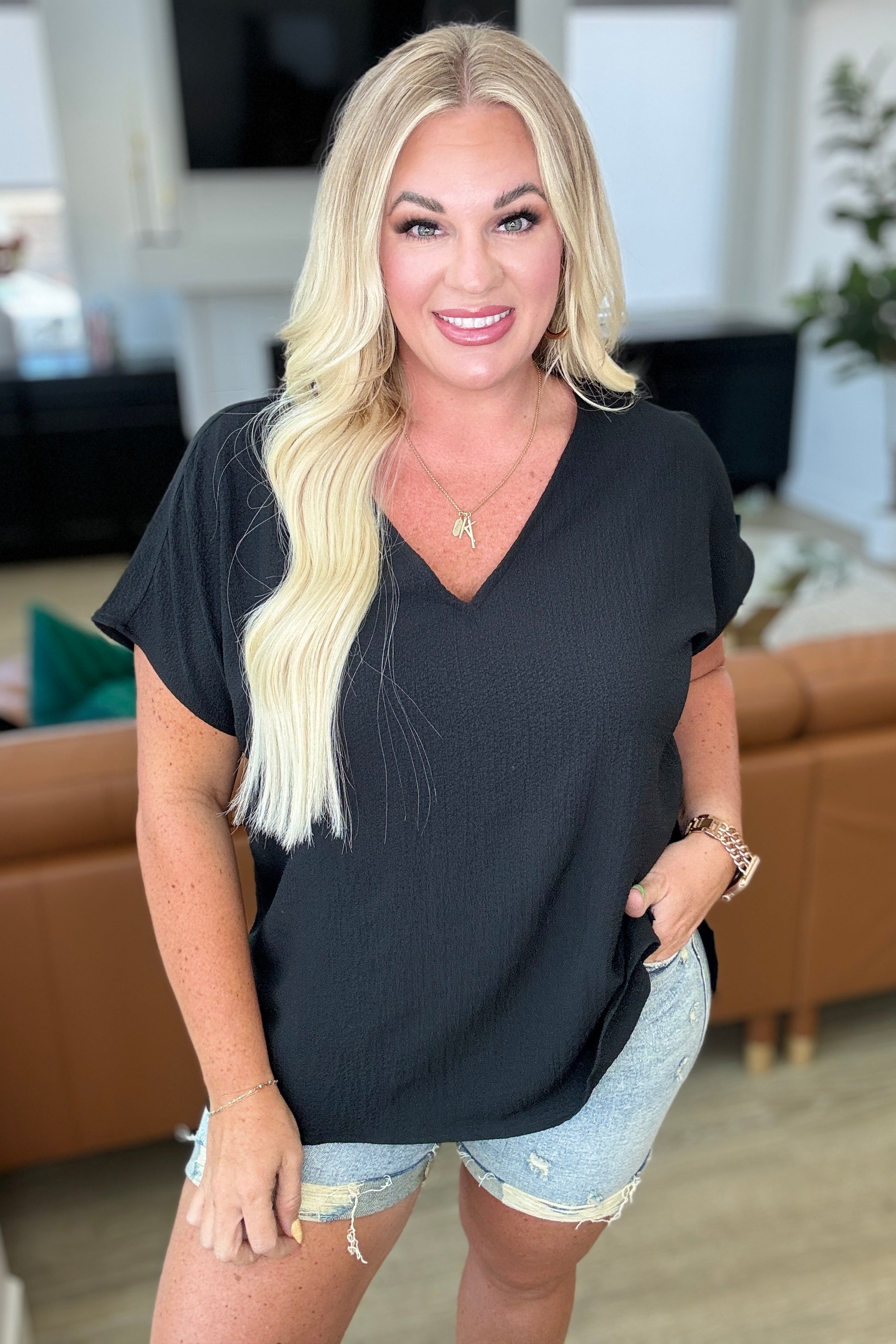 Let Me Be Your Wings V-Neck Top in Black - Charming Charlie