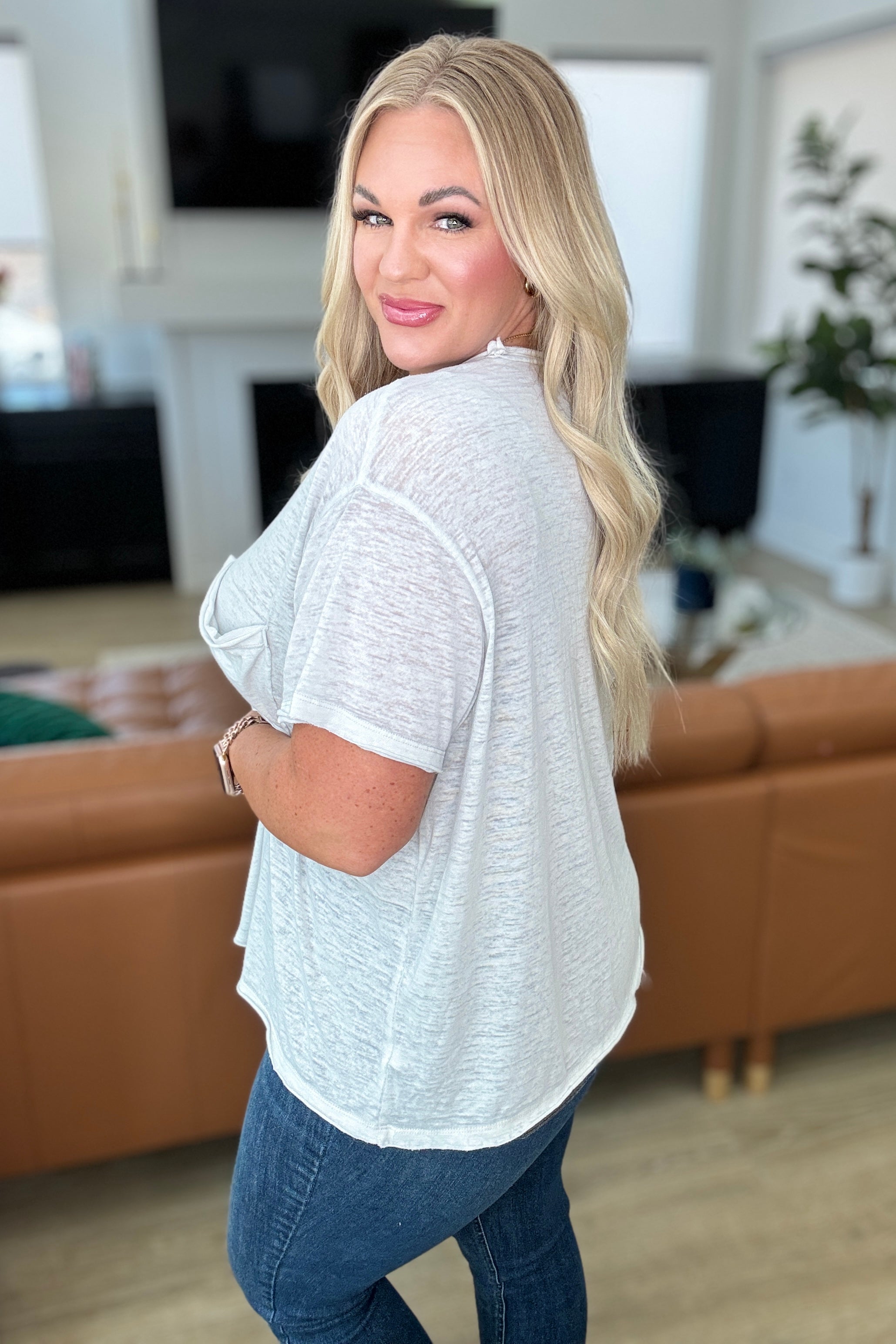 Close to Myself Patch Pocket Tee in Cement - Charming Charlie