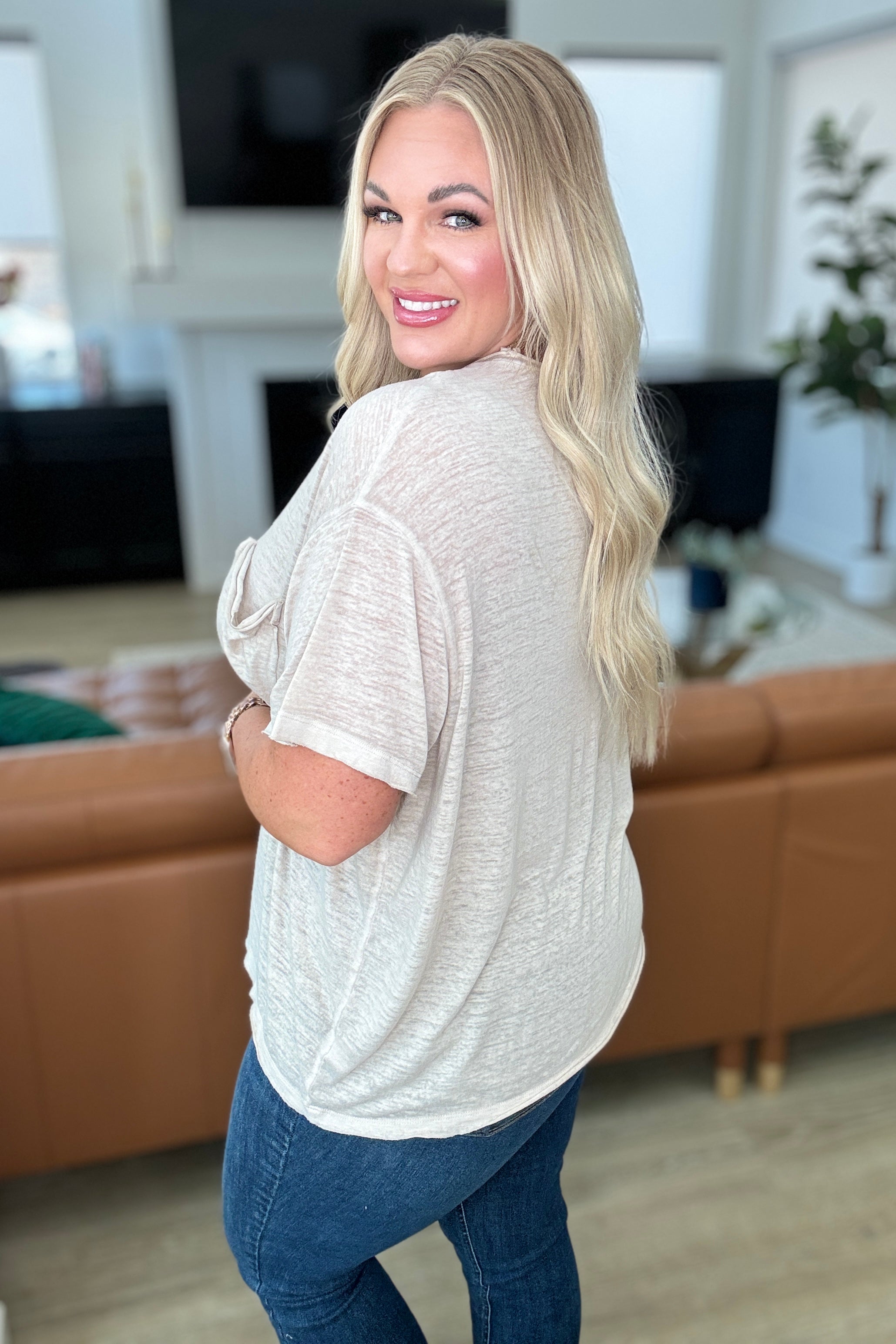 Close to Myself Patch Pocket Tee in Light Mocha - Charming Charlie