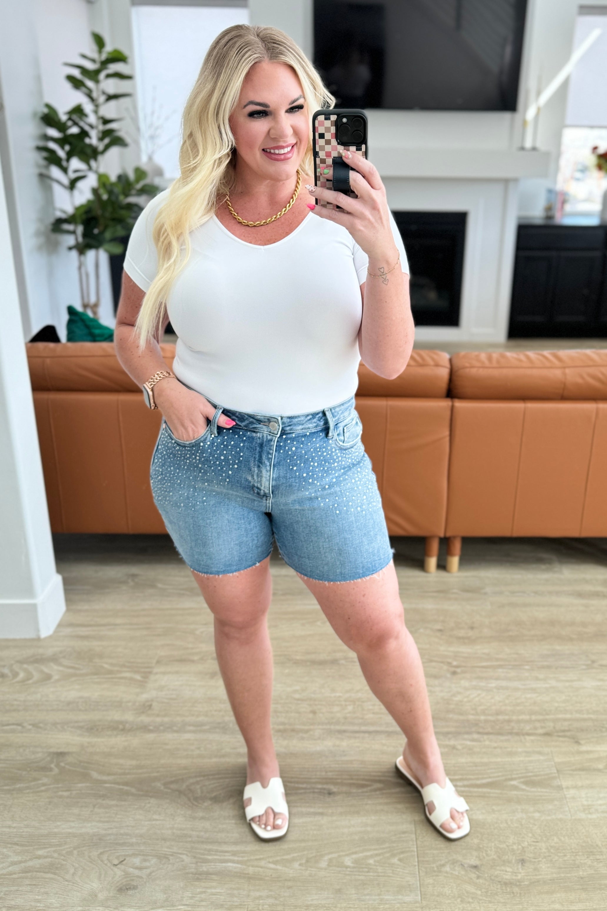 Elle High Rise Rhinestone Cutoff Shorts - Charming Charlie