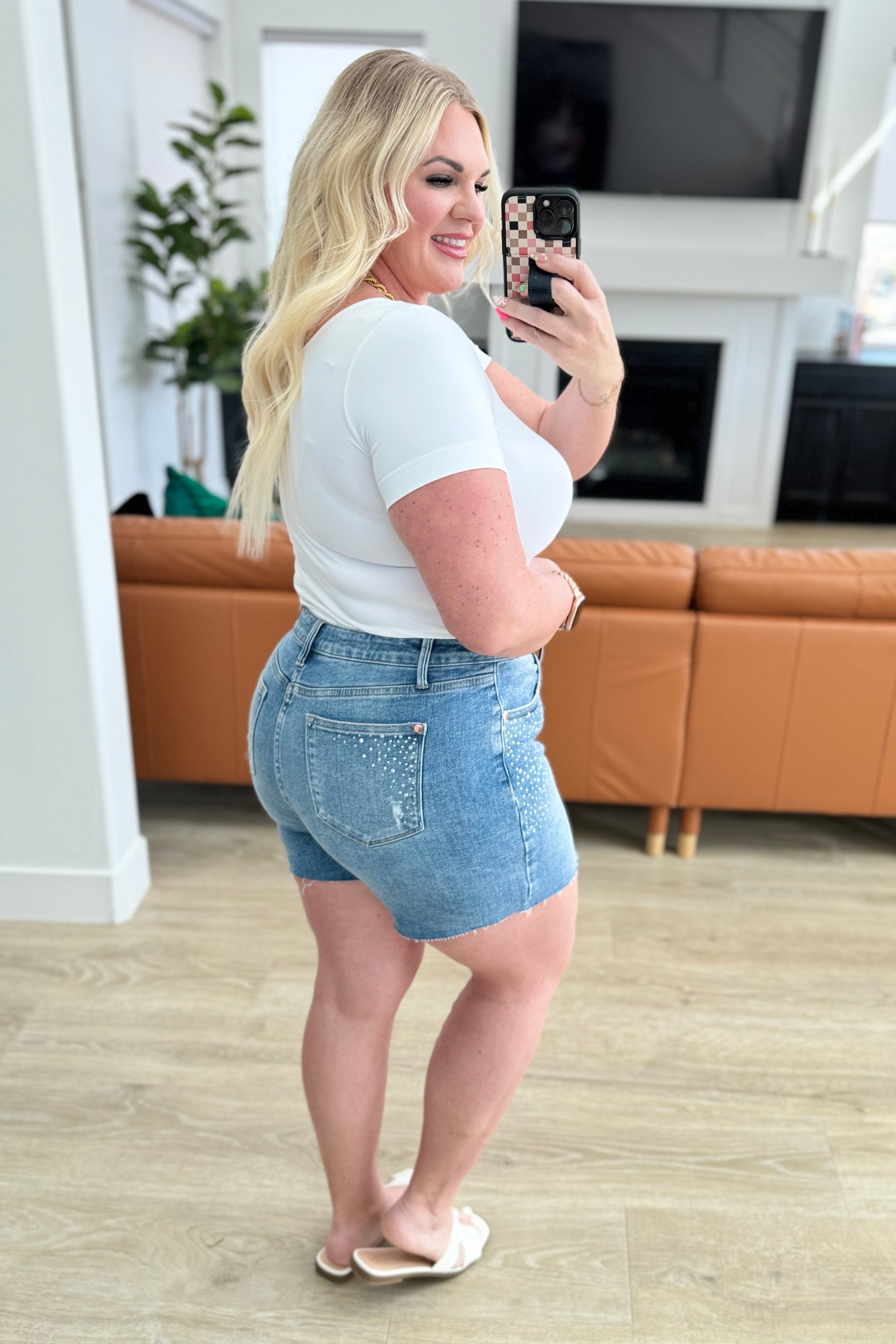 Elle High Rise Rhinestone Cutoff Shorts - Charming Charlie