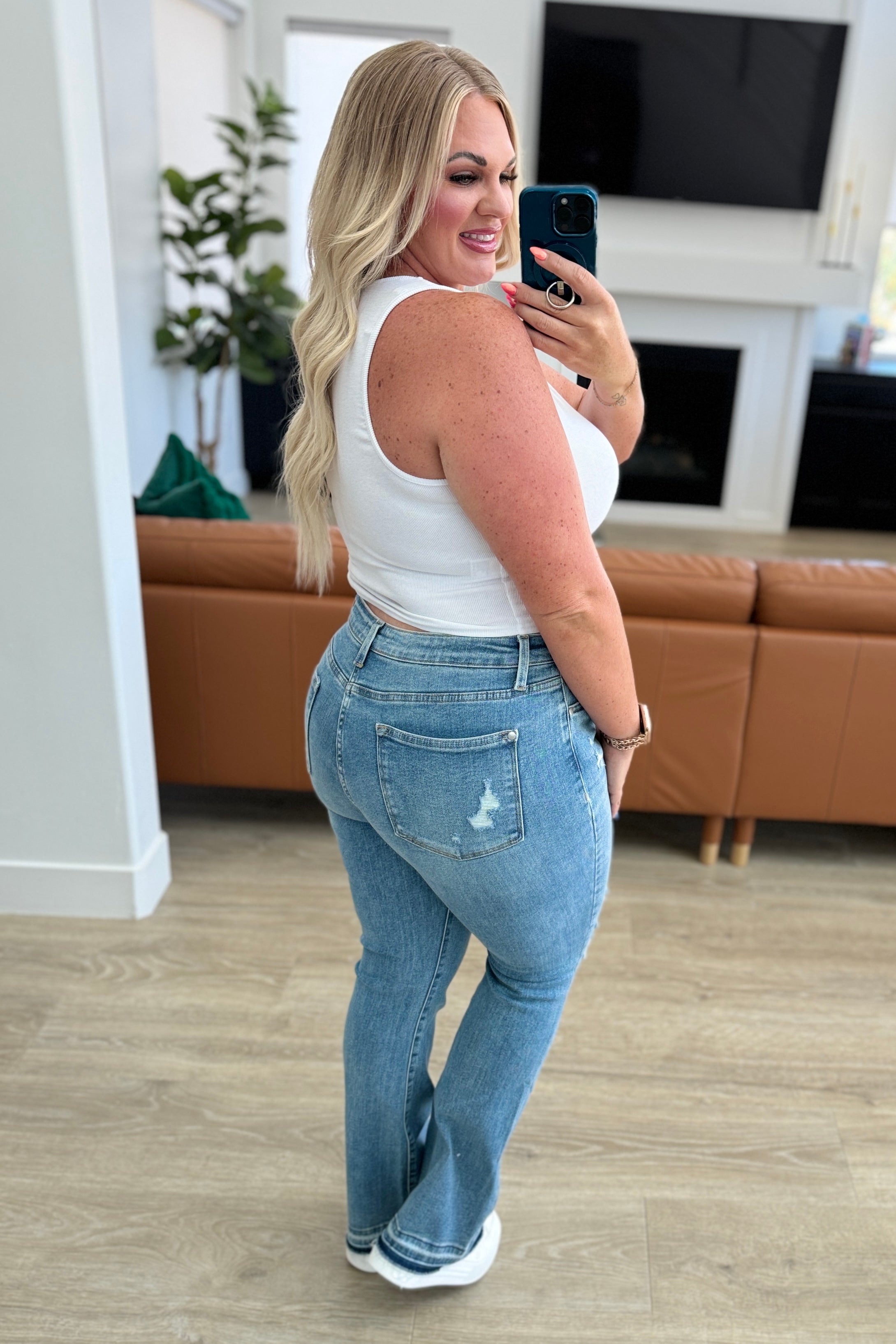 Isla Mid Rise Distressed Released Hem Bootcut Jeans - Charming Charlie