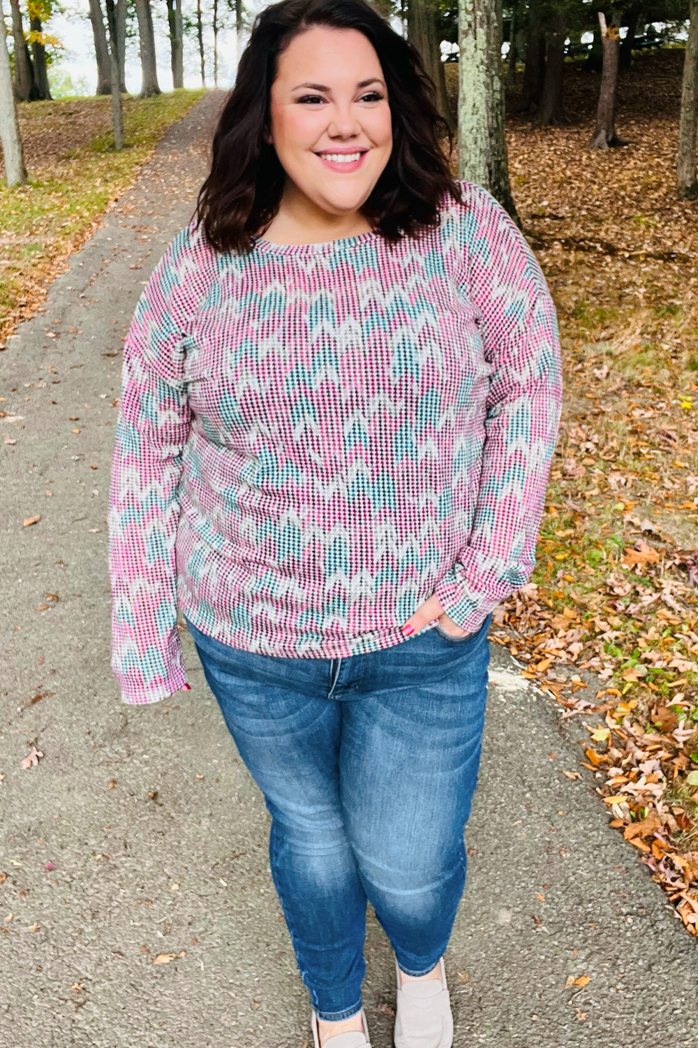 Magenta & Teal Vintage Two Tone Knit Top - Charming Charlie