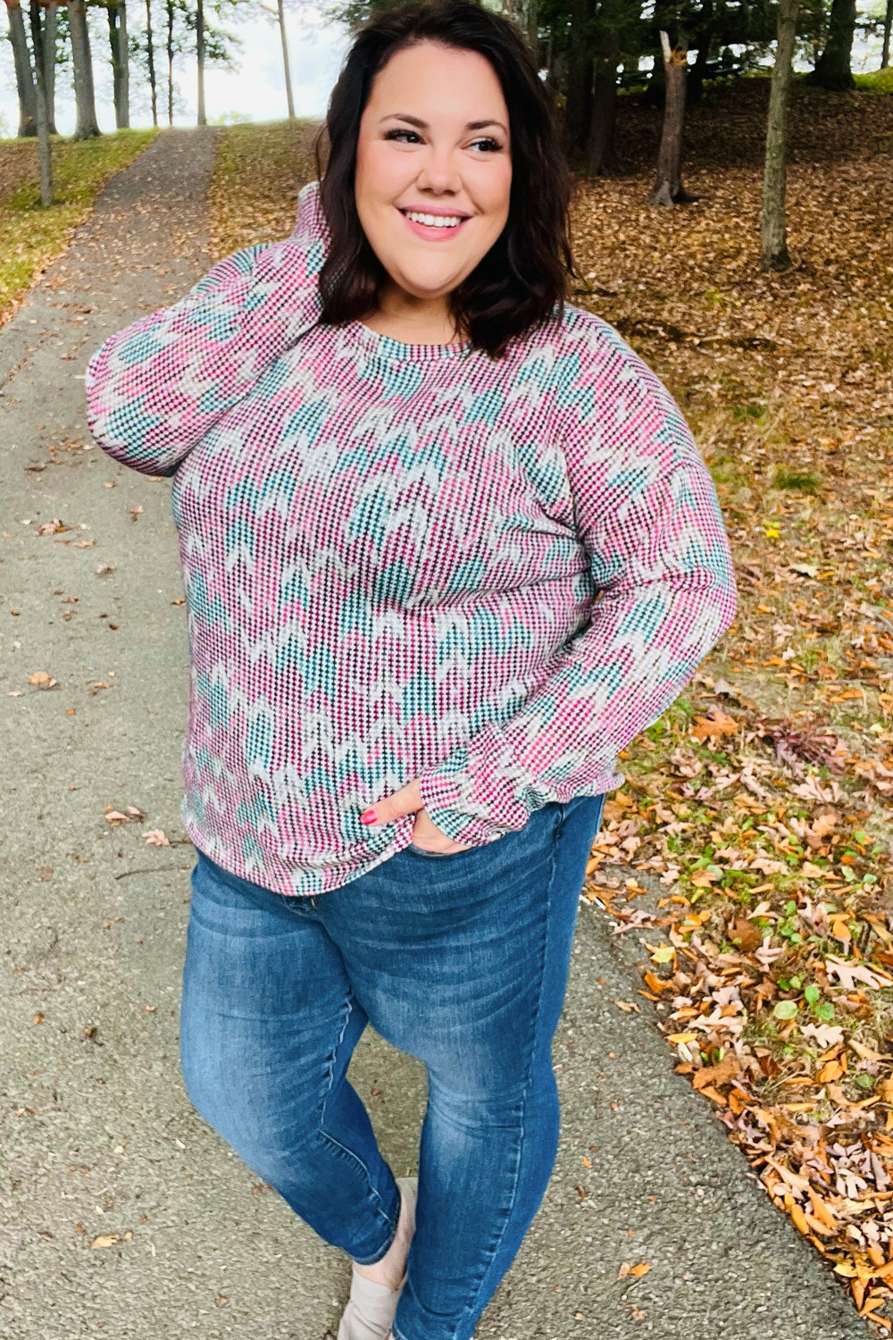 Magenta & Teal Vintage Two Tone Knit Top - Charming Charlie