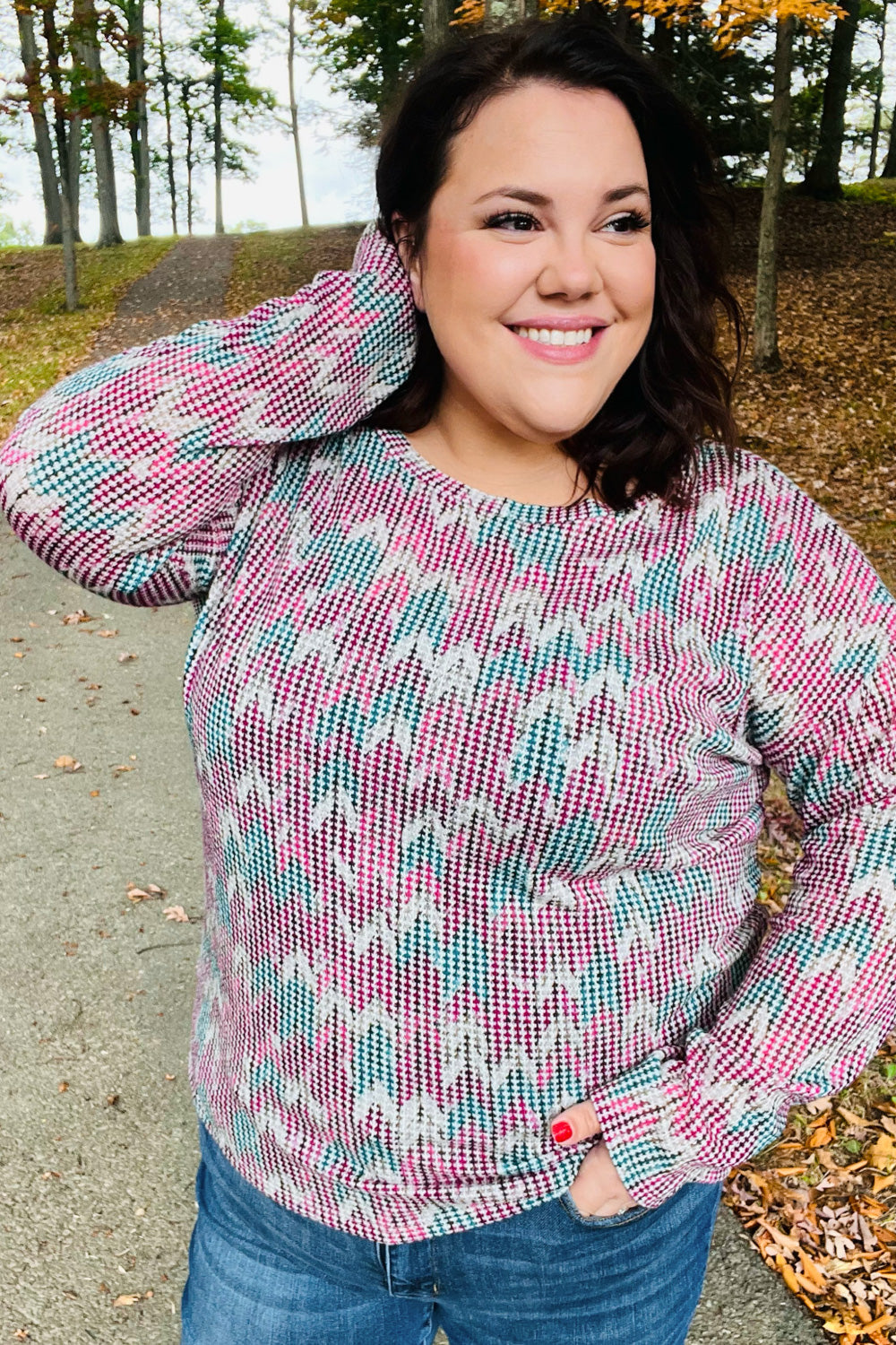 Magenta & Teal Vintage Two Tone Knit Top - Charming Charlie