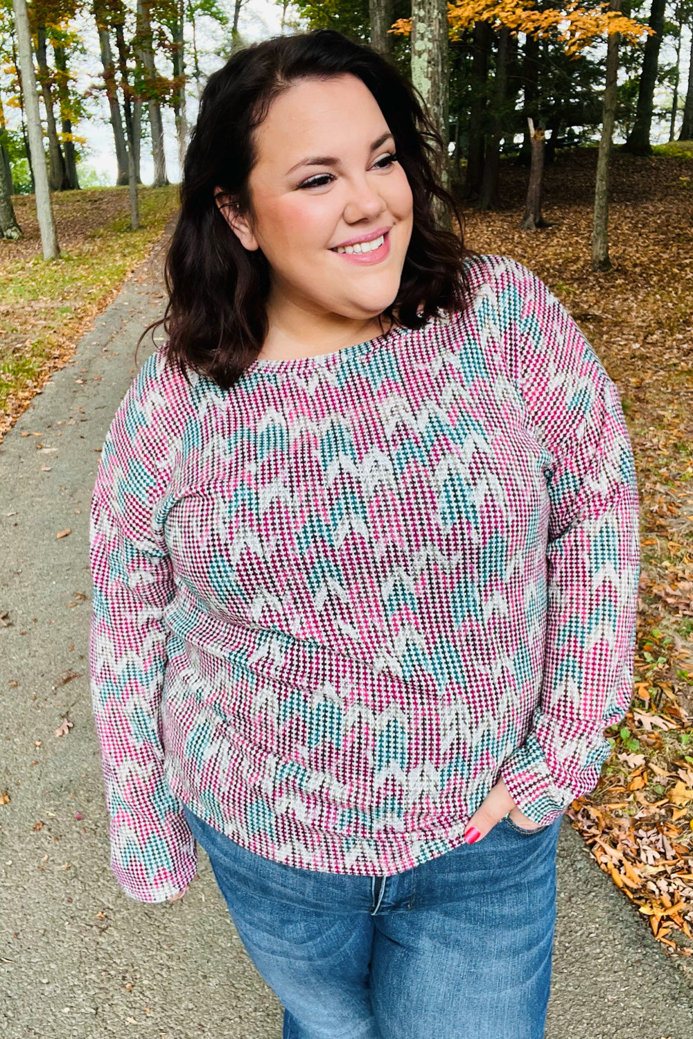 Magenta & Teal Vintage Two Tone Knit Top - Charming Charlie