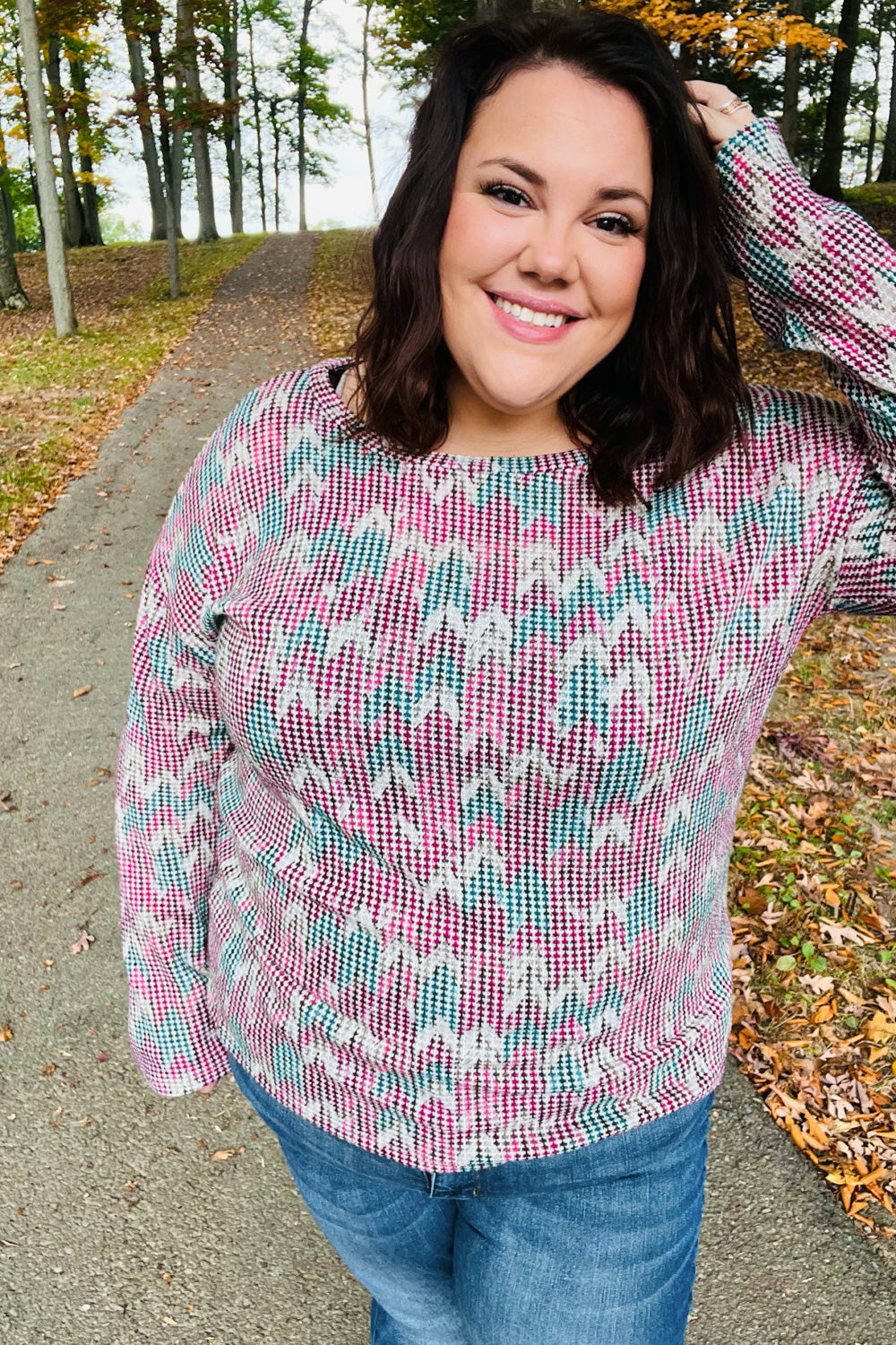 Magenta & Teal Vintage Two Tone Knit Top - Charming Charlie