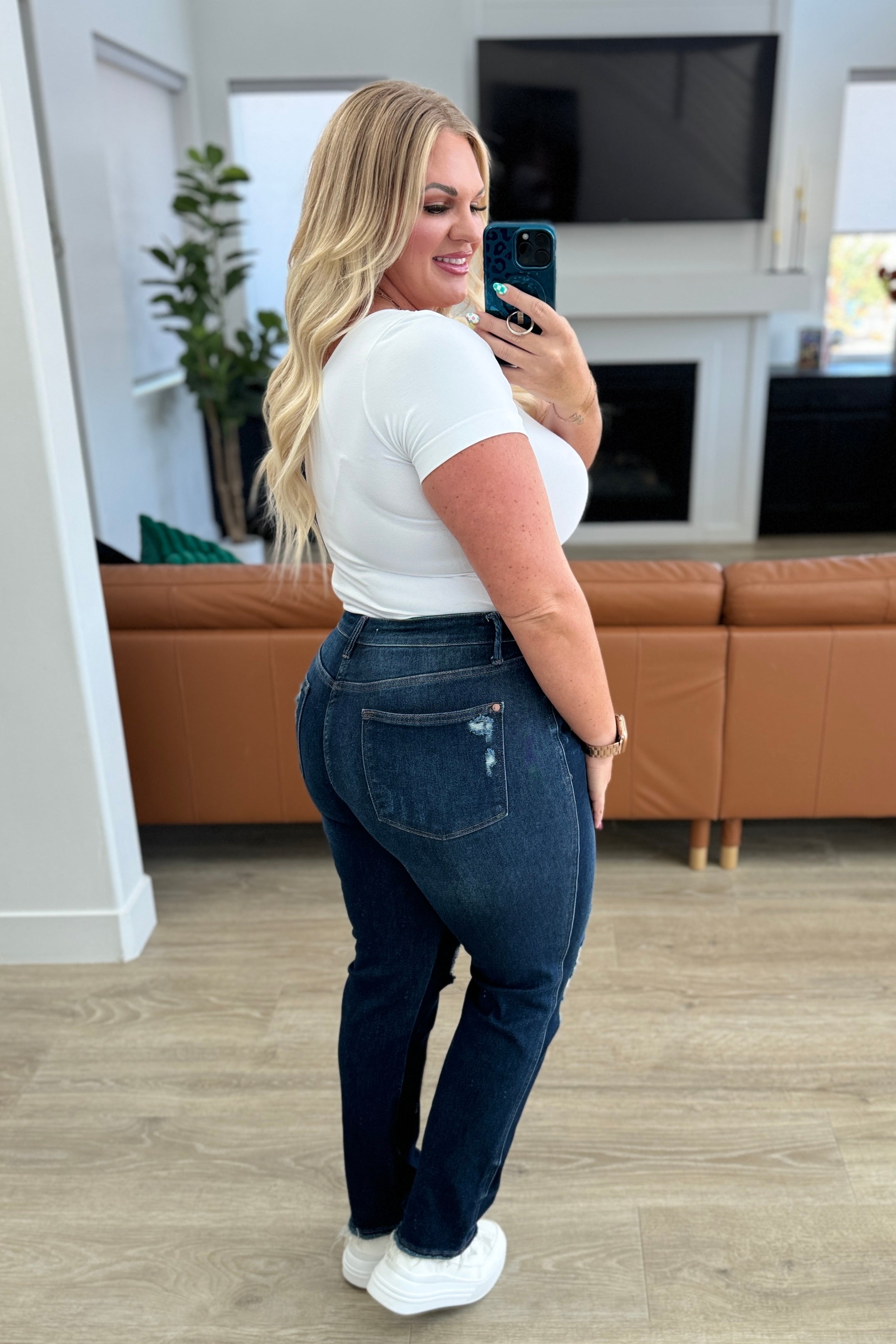 Montana High Rise Rigid Magic Distressed Straight Jeans - Charming Charlie