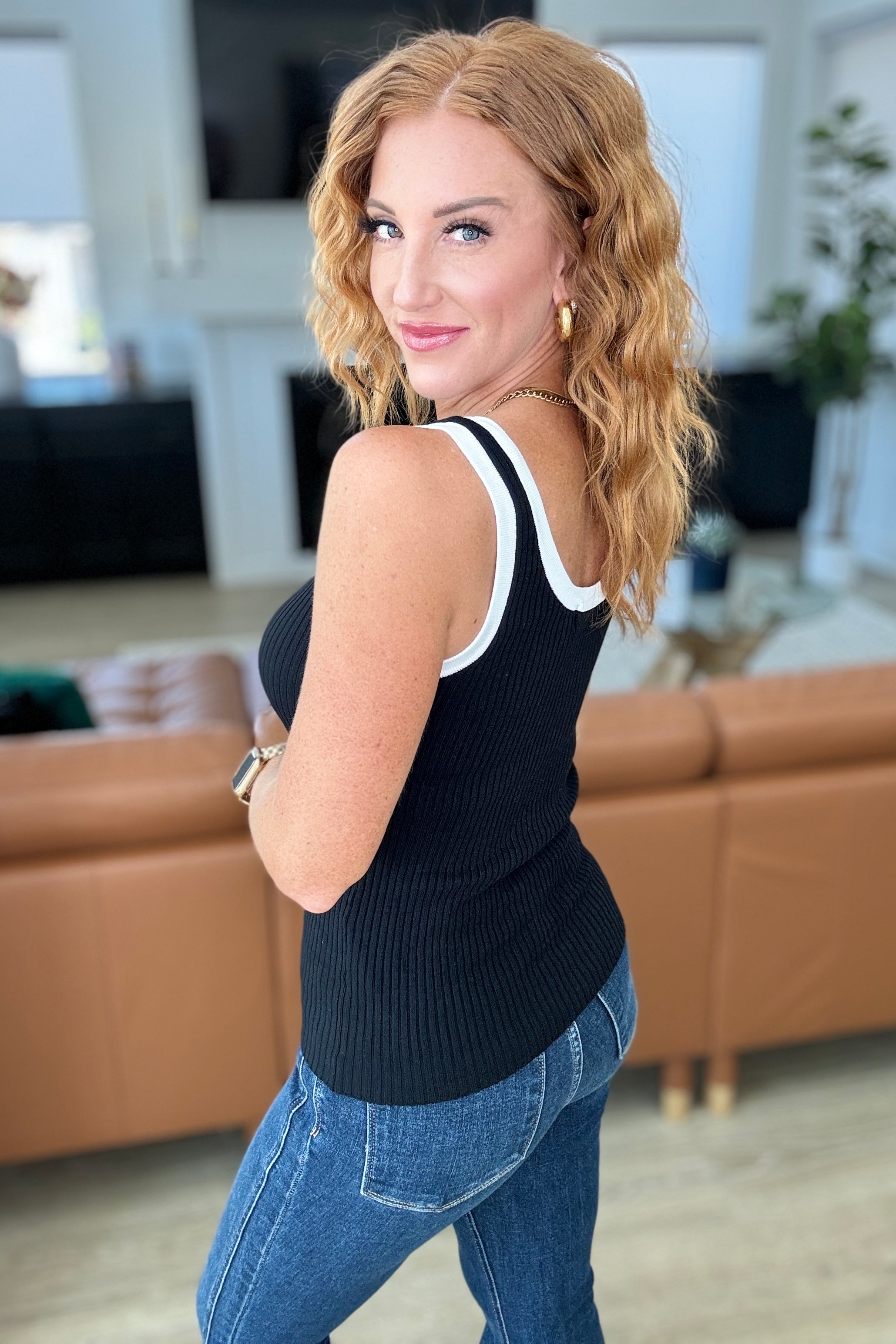 Handled It Contrast Trim Tank in Black - Charming Charlie