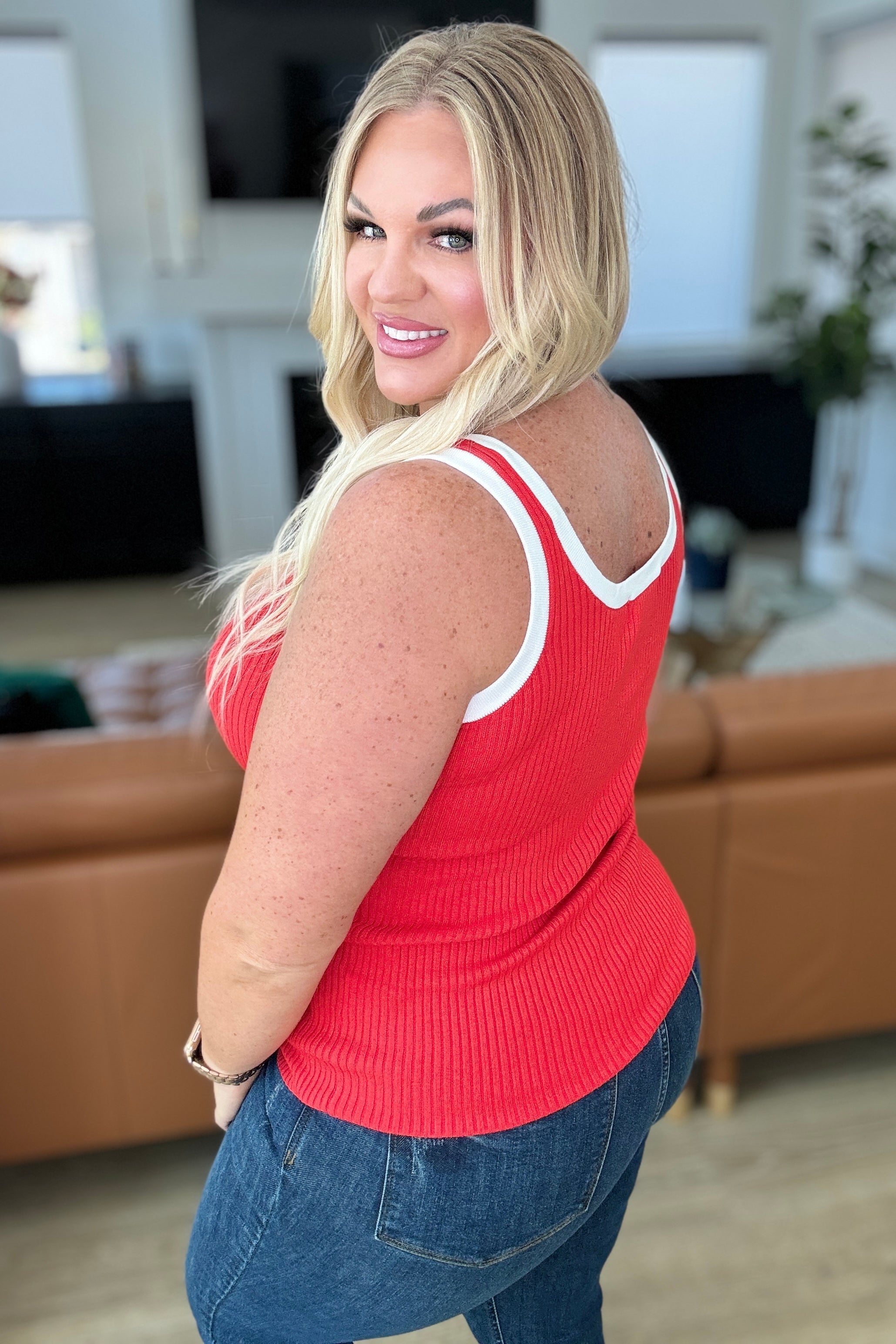 Handled It Contrast Trim Tank in Red - Charming Charlie