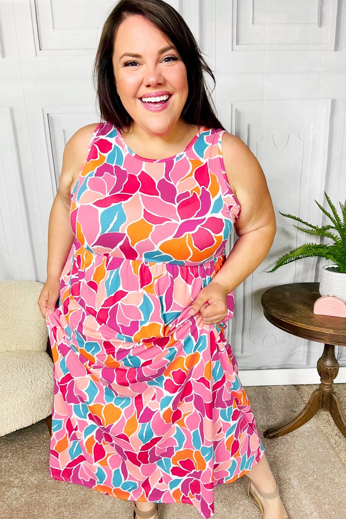 Hello Beautiful Fuchsia Abstract Floral Fit & Flare Maxi Dress - Charming Charlie