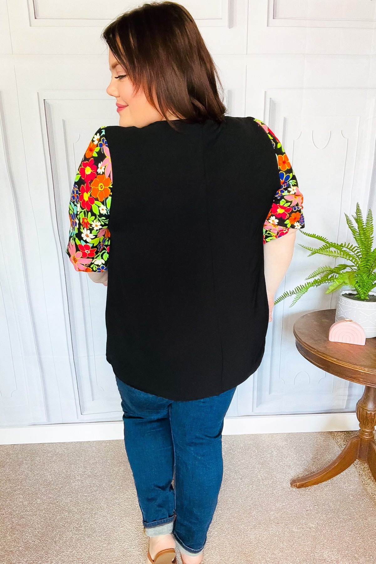 Eyes On You Black Floral Puff Sleeve V Neck Top - Charming Charlie