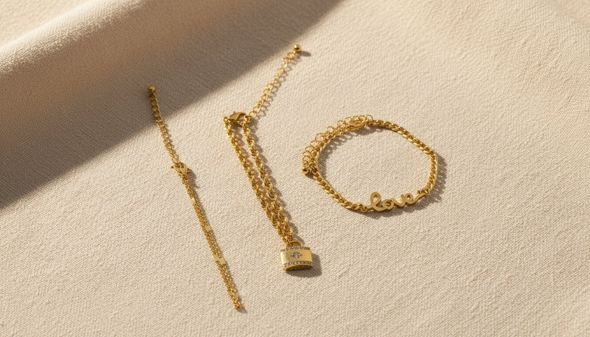 3 Row Gold Lock Bracelet - Charming Charlie