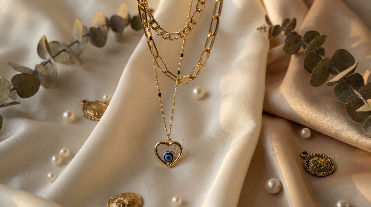 3 Row Heart Evil Eye Necklace - Charming Charlie